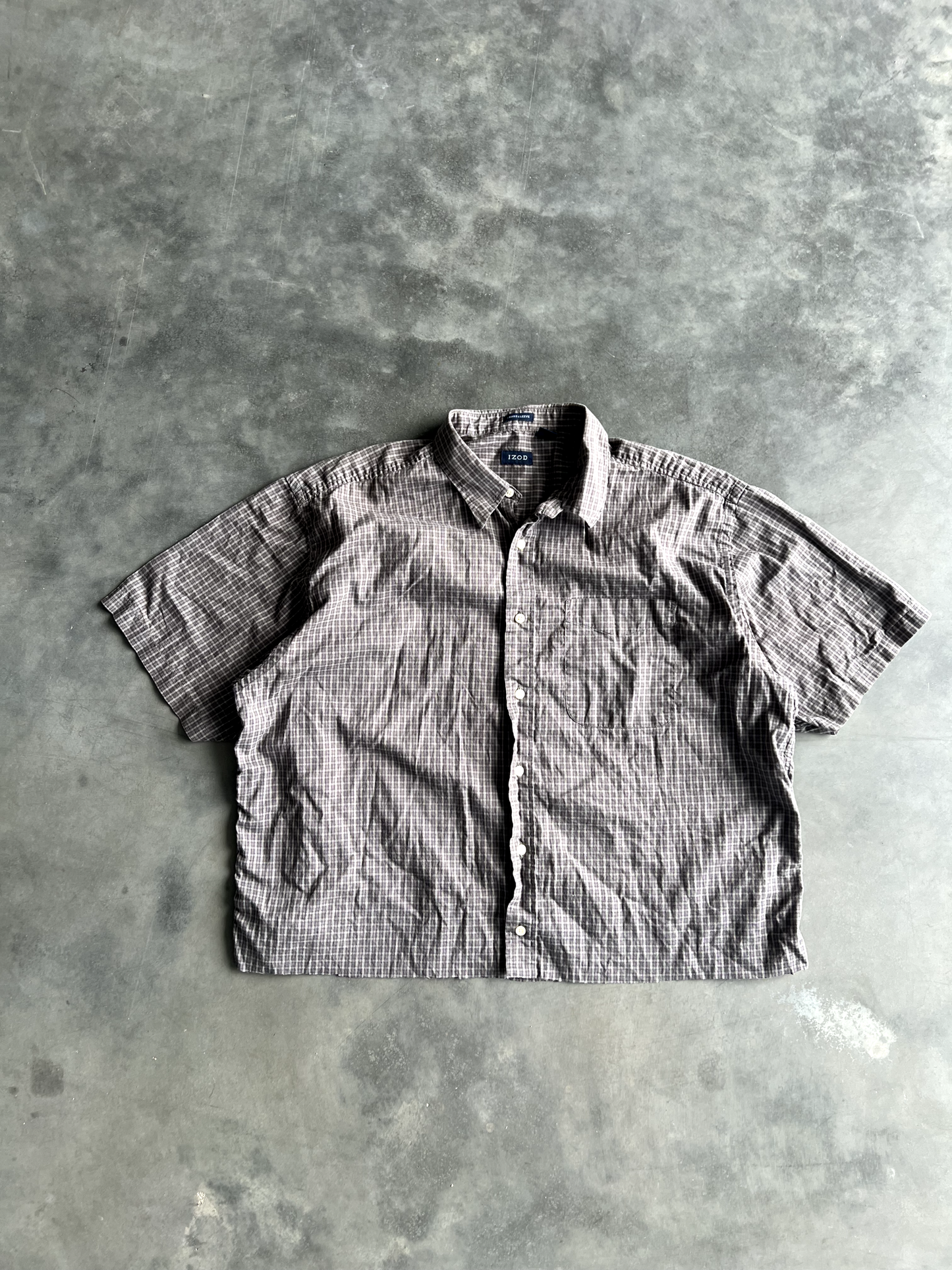 Vintage Grey Striped Button Up Tee - XL