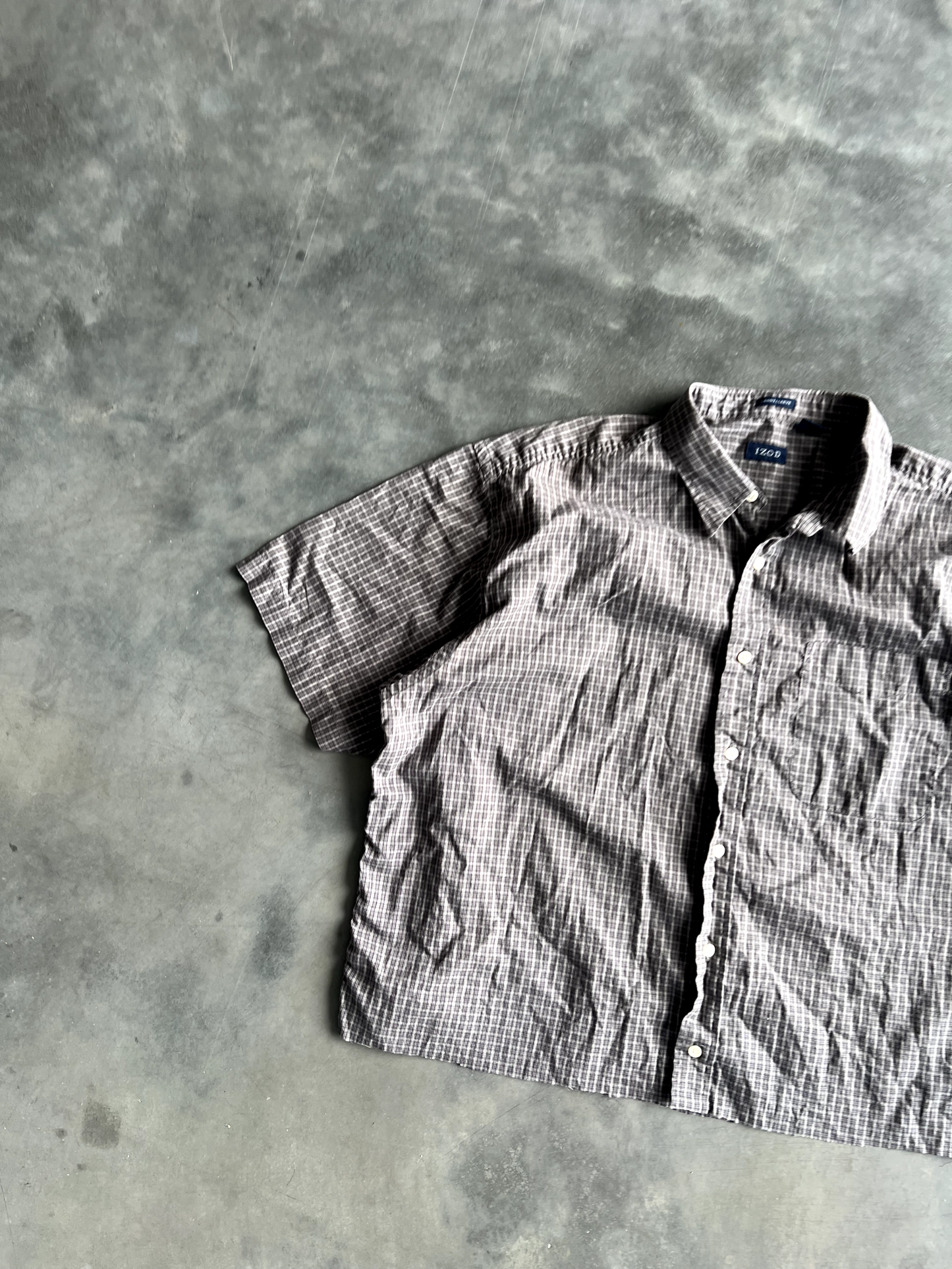 Vintage Grey Striped Button Up Tee - XL