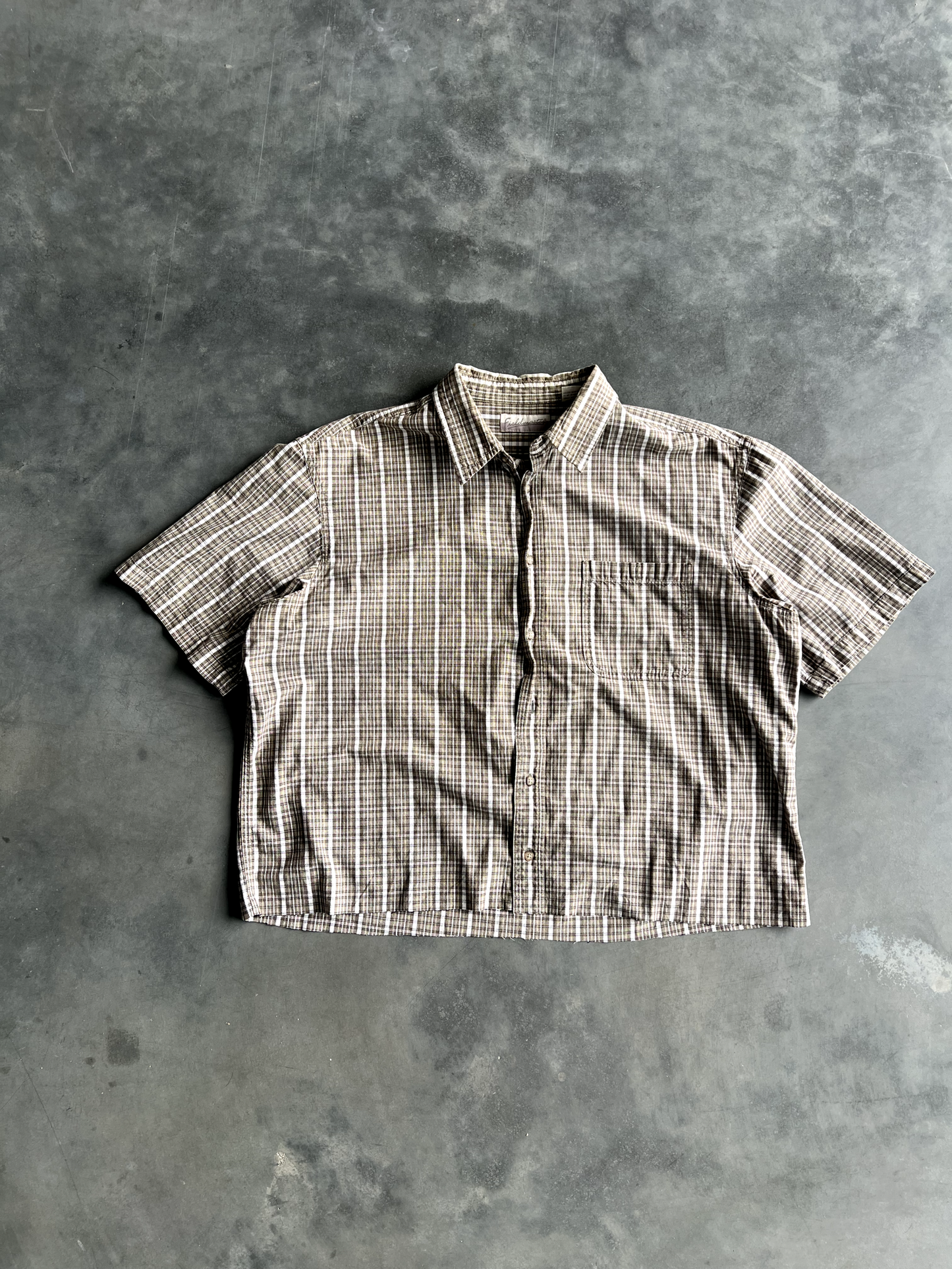 Vintage Tan Striped Button Up Tee - XL