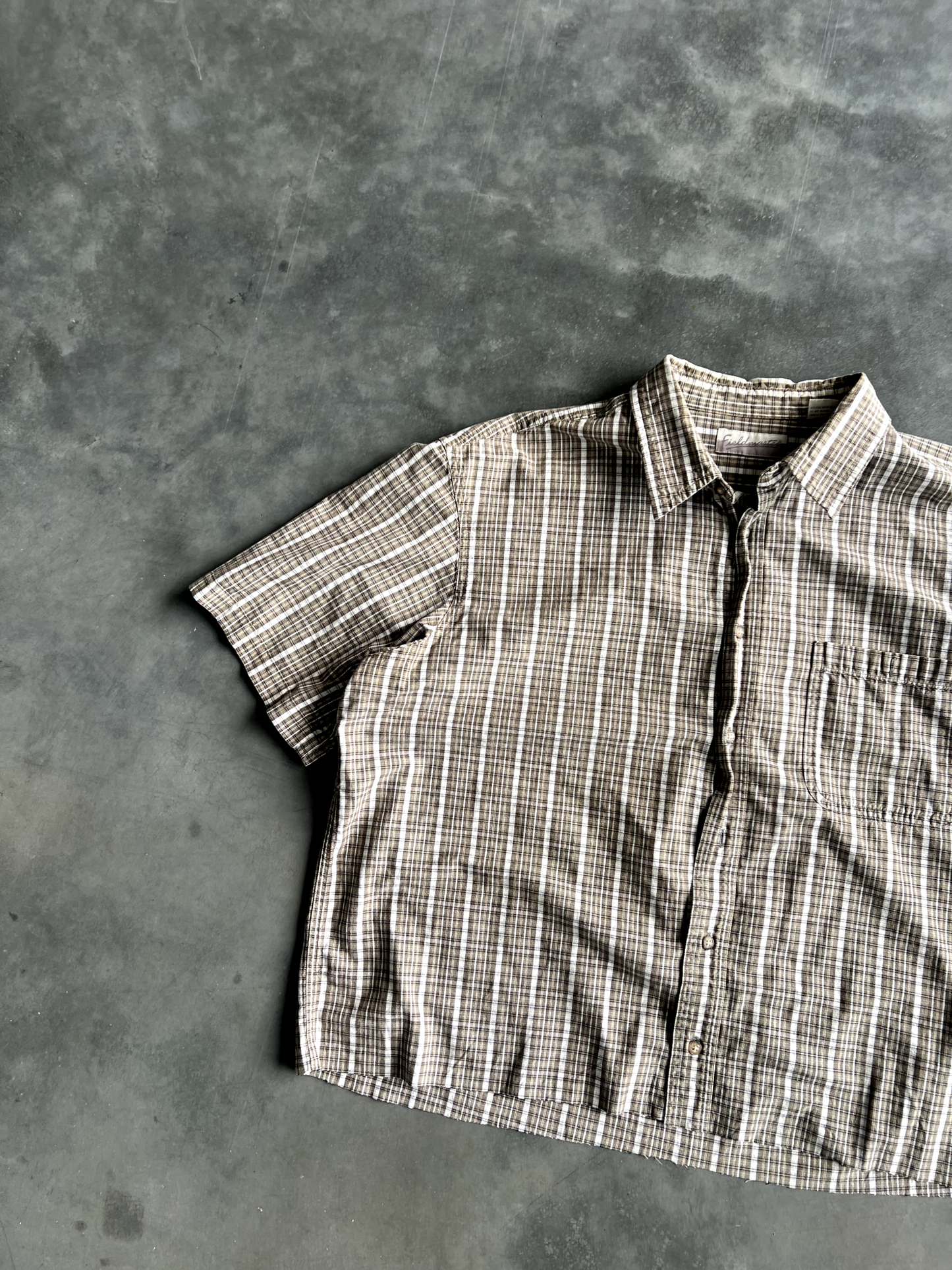 Vintage Tan Striped Button Up Tee - XL
