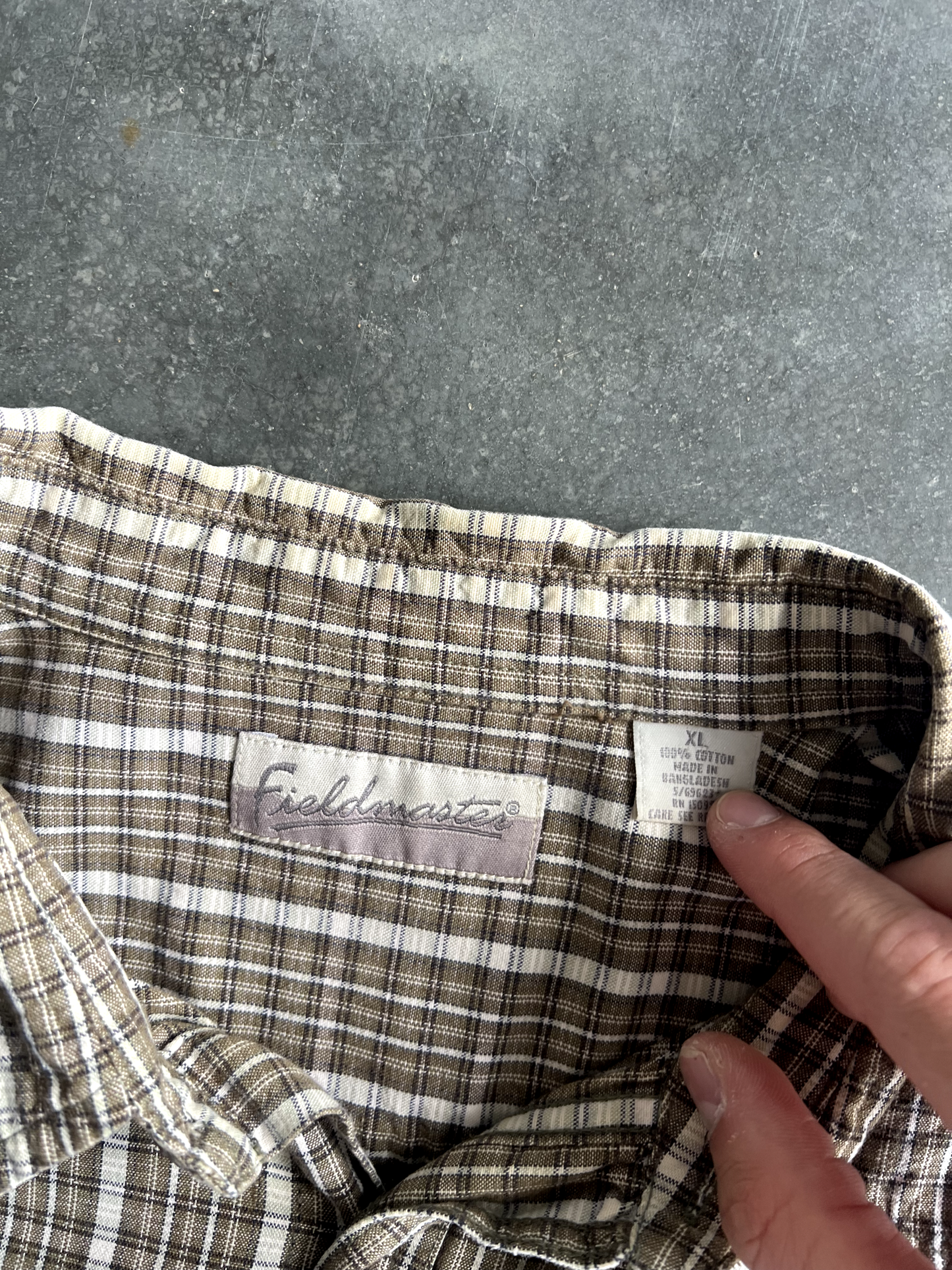 Vintage Tan Striped Button Up Tee - XL