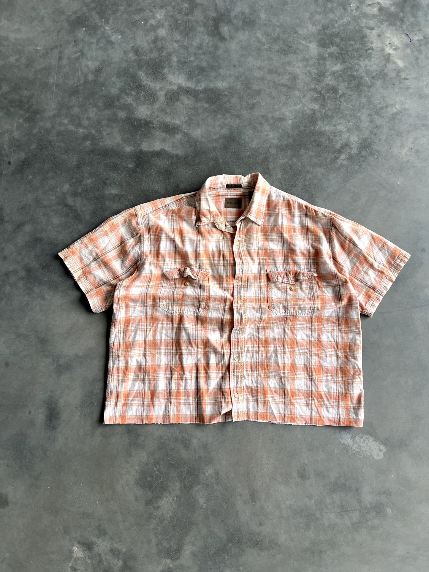 Vintage Orange Striped Button Up Tee - XL