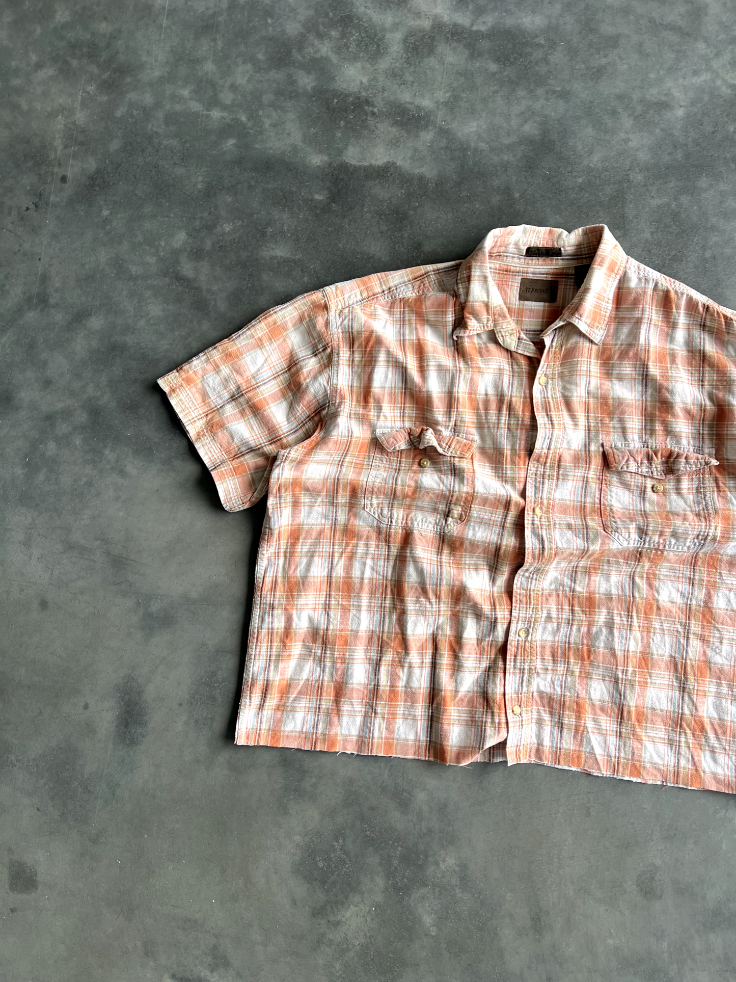 Vintage Orange Striped Button Up Tee - XL