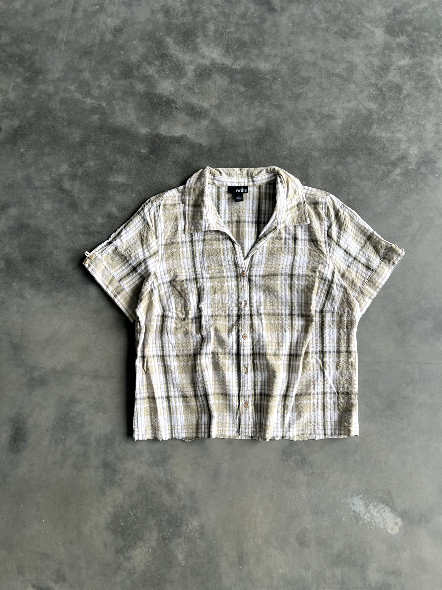 Vintage Green And White Striped Button Up Tee - L