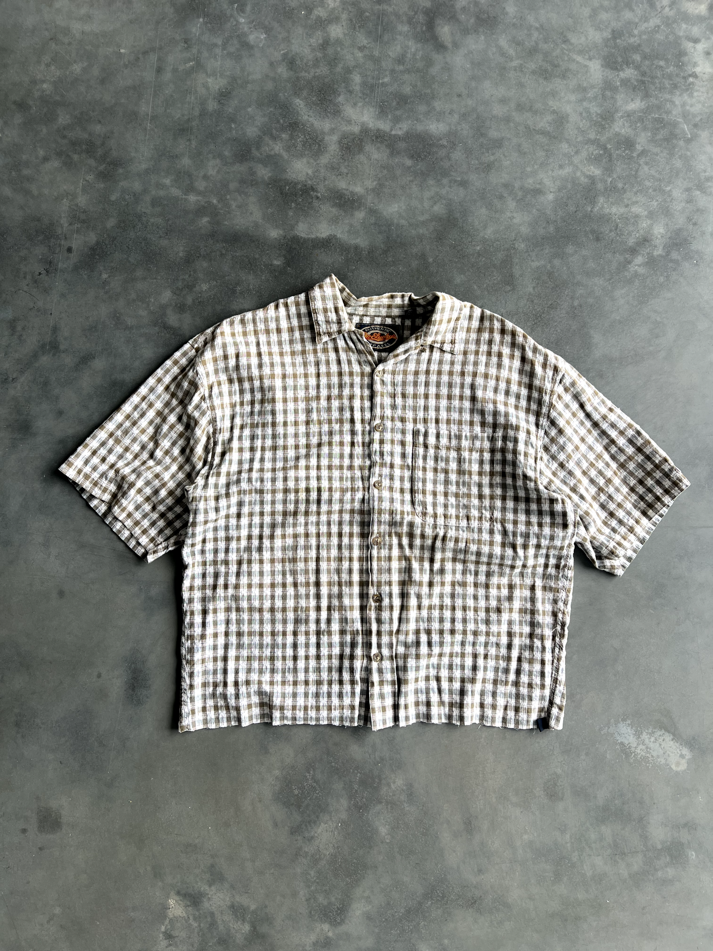 Vintage Brown And White Striped Button Up Tee - XL