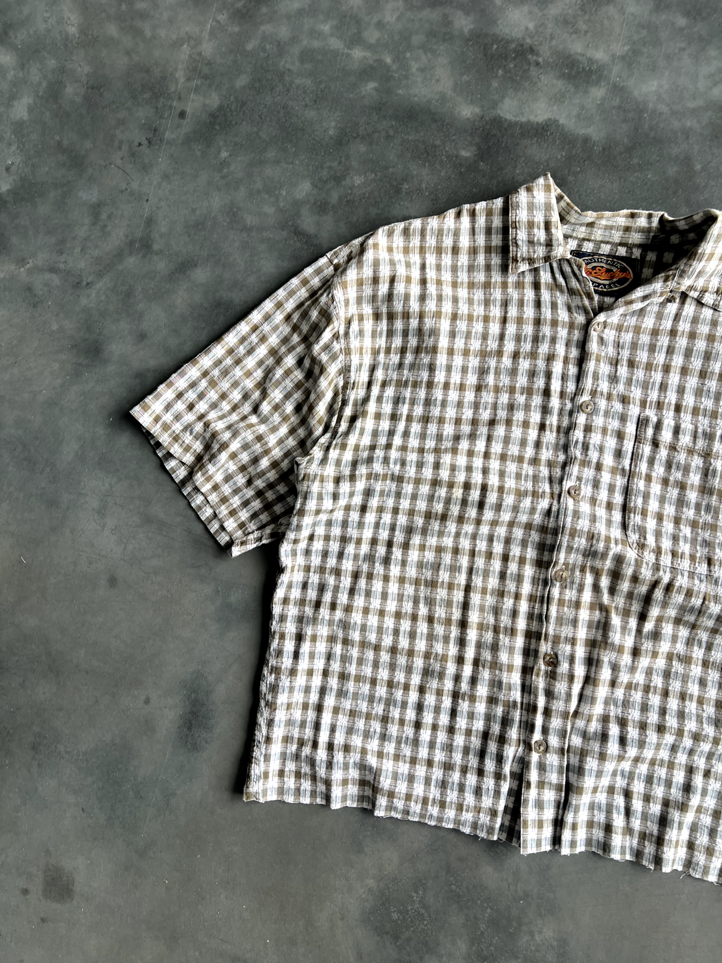 Vintage Brown And White Striped Button Up Tee - XL