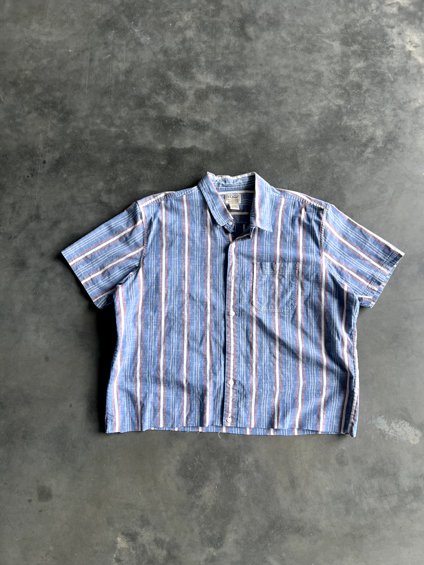 Vintage Blue Striped Button Up Tee - XL