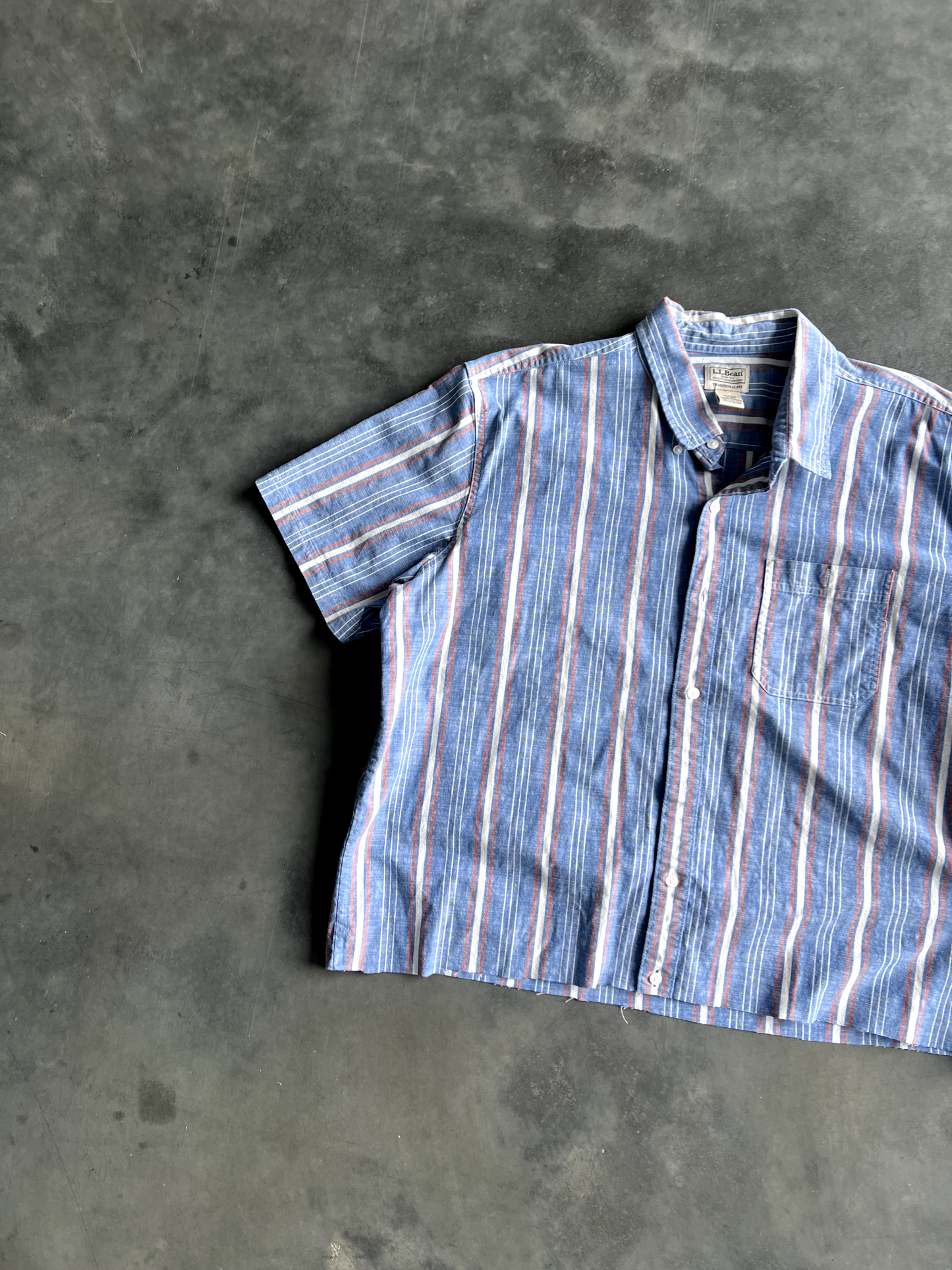 Vintage Blue Striped Button Up Tee - XL