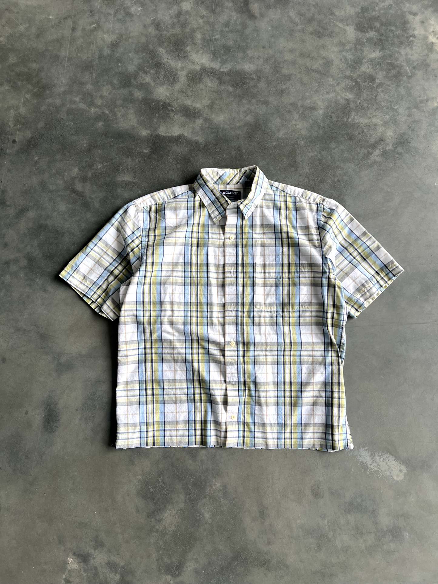 Vintage White Striped Button Up Tee - M