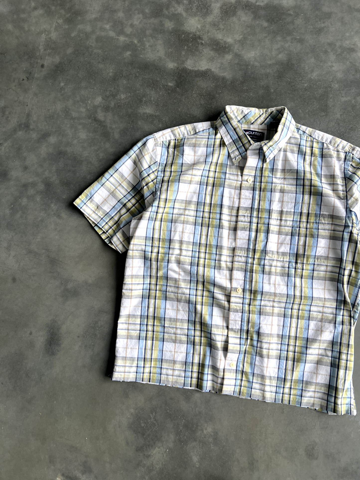 Vintage White Striped Button Up Tee - M