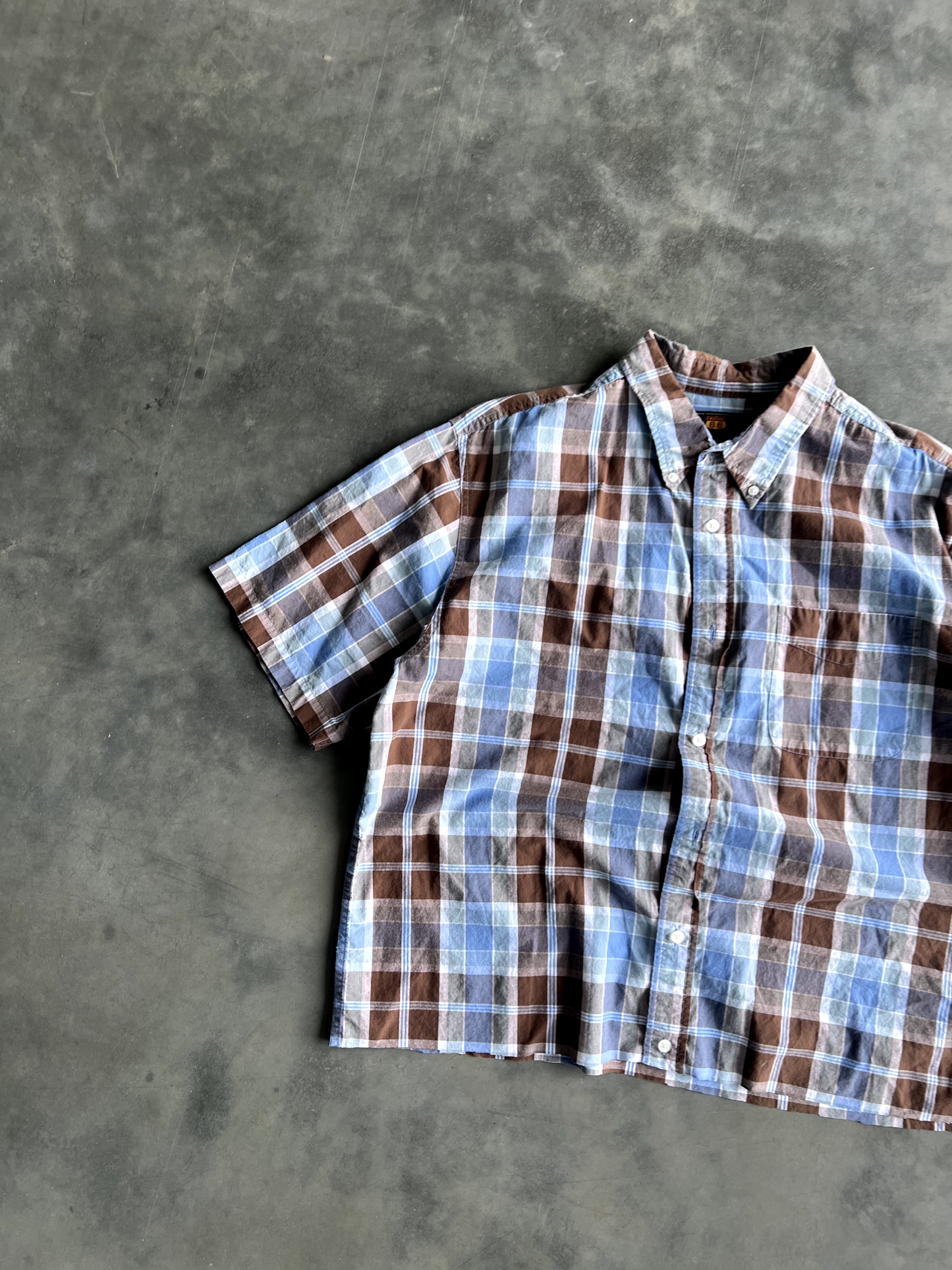 Vintage Blue and Brown Striped Button Up Tee - L