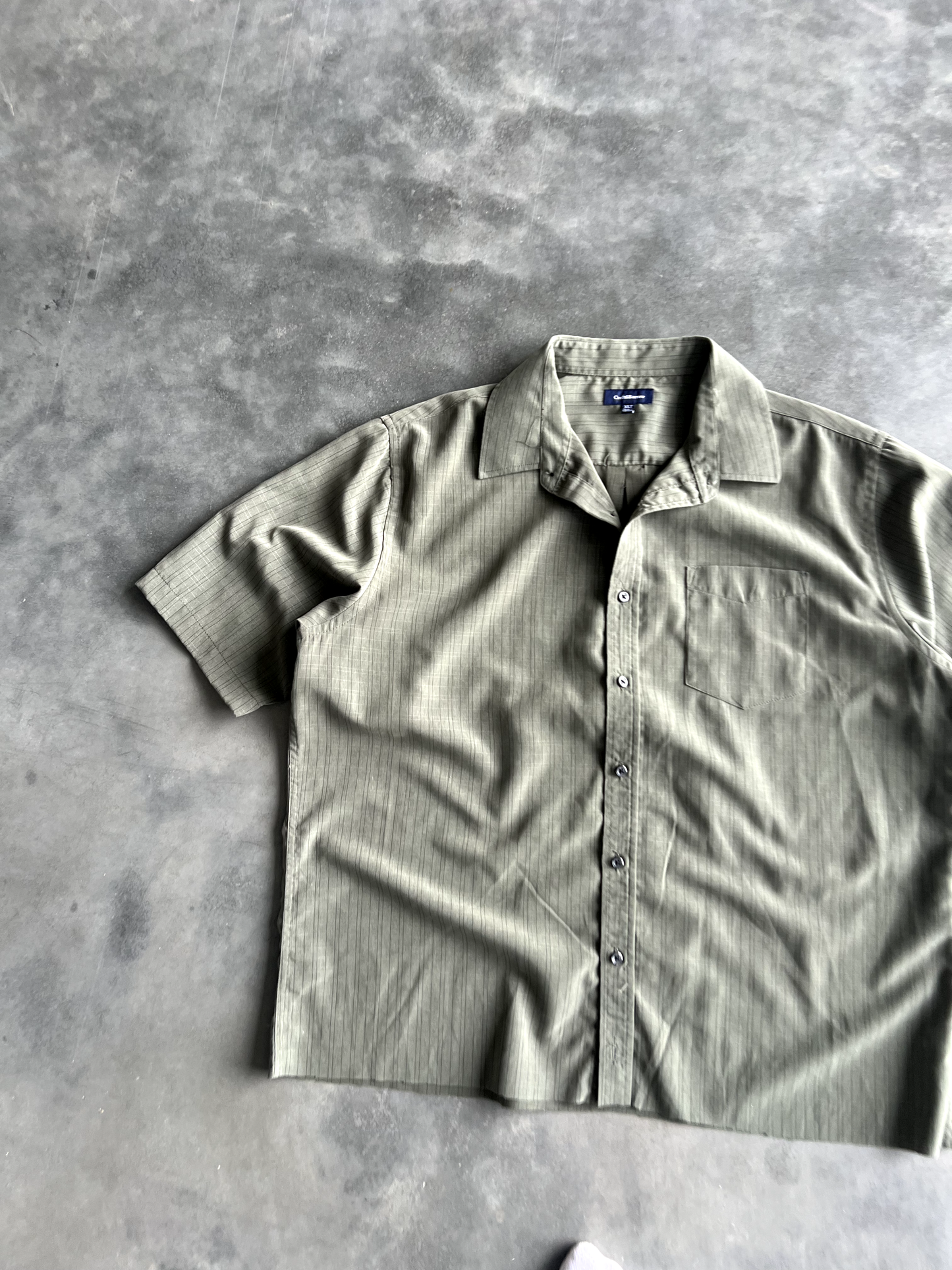 Vintage Green Striped Button Up Tee - XLT