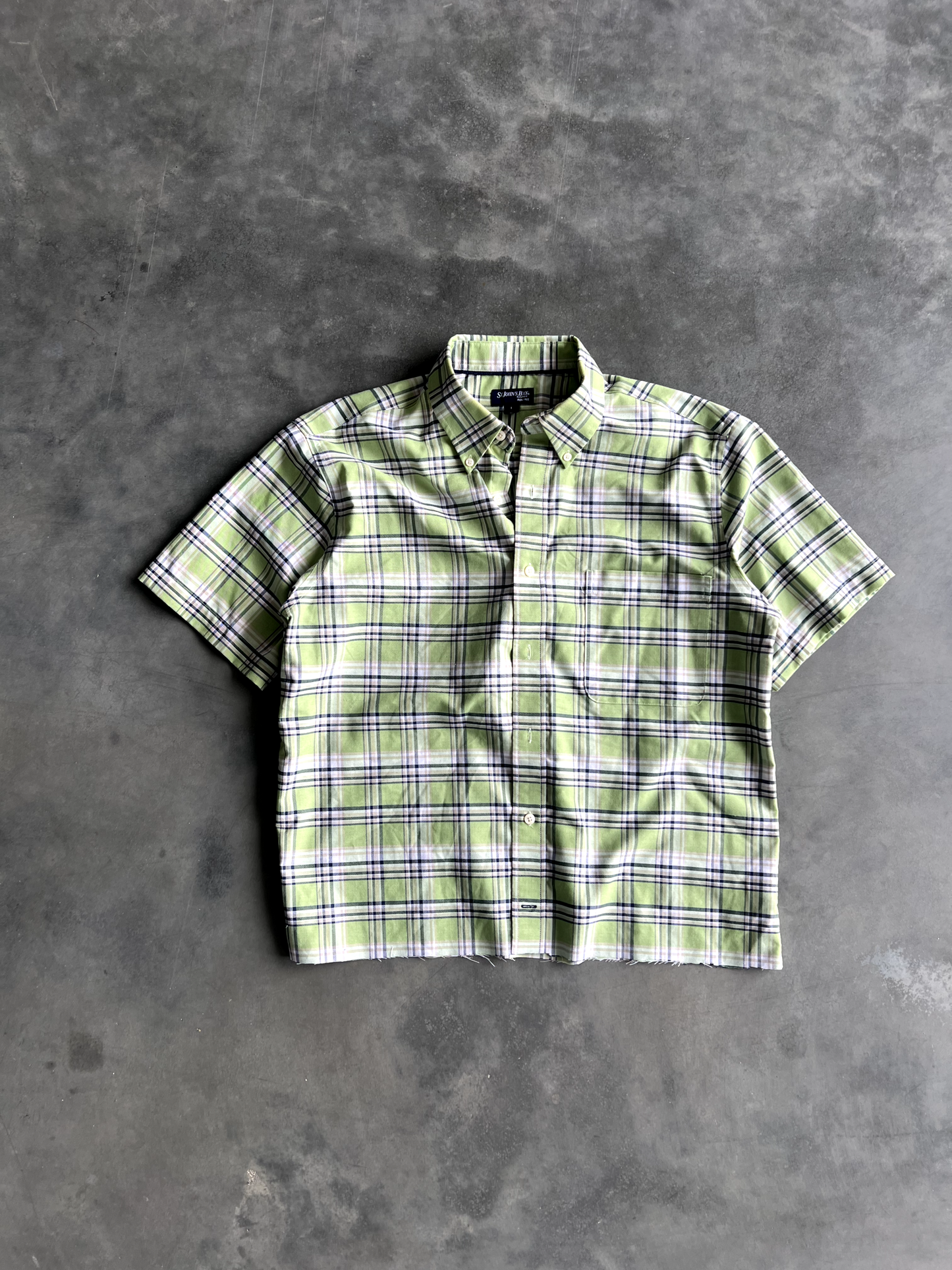 Vintage Green Striped Button Up Tee - L