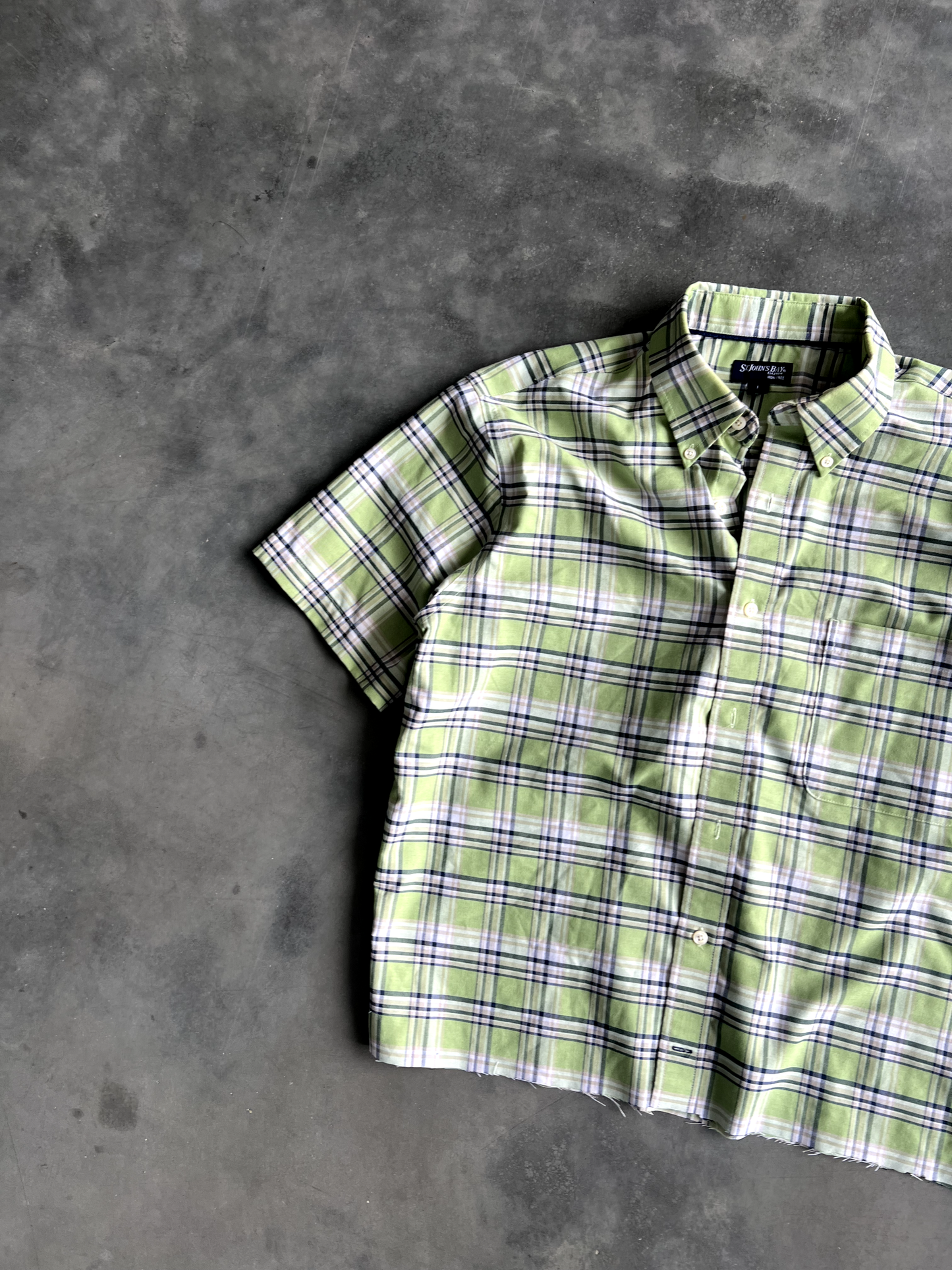 Vintage Green Striped Button Up Tee - L
