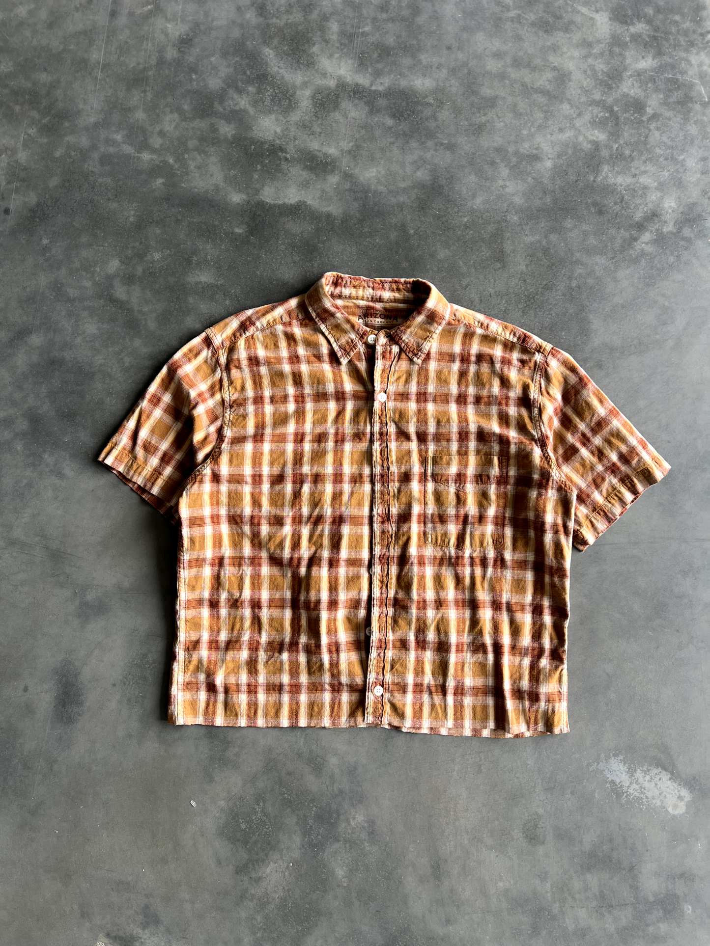 Vintage Orange Striped Button Up Tee - L