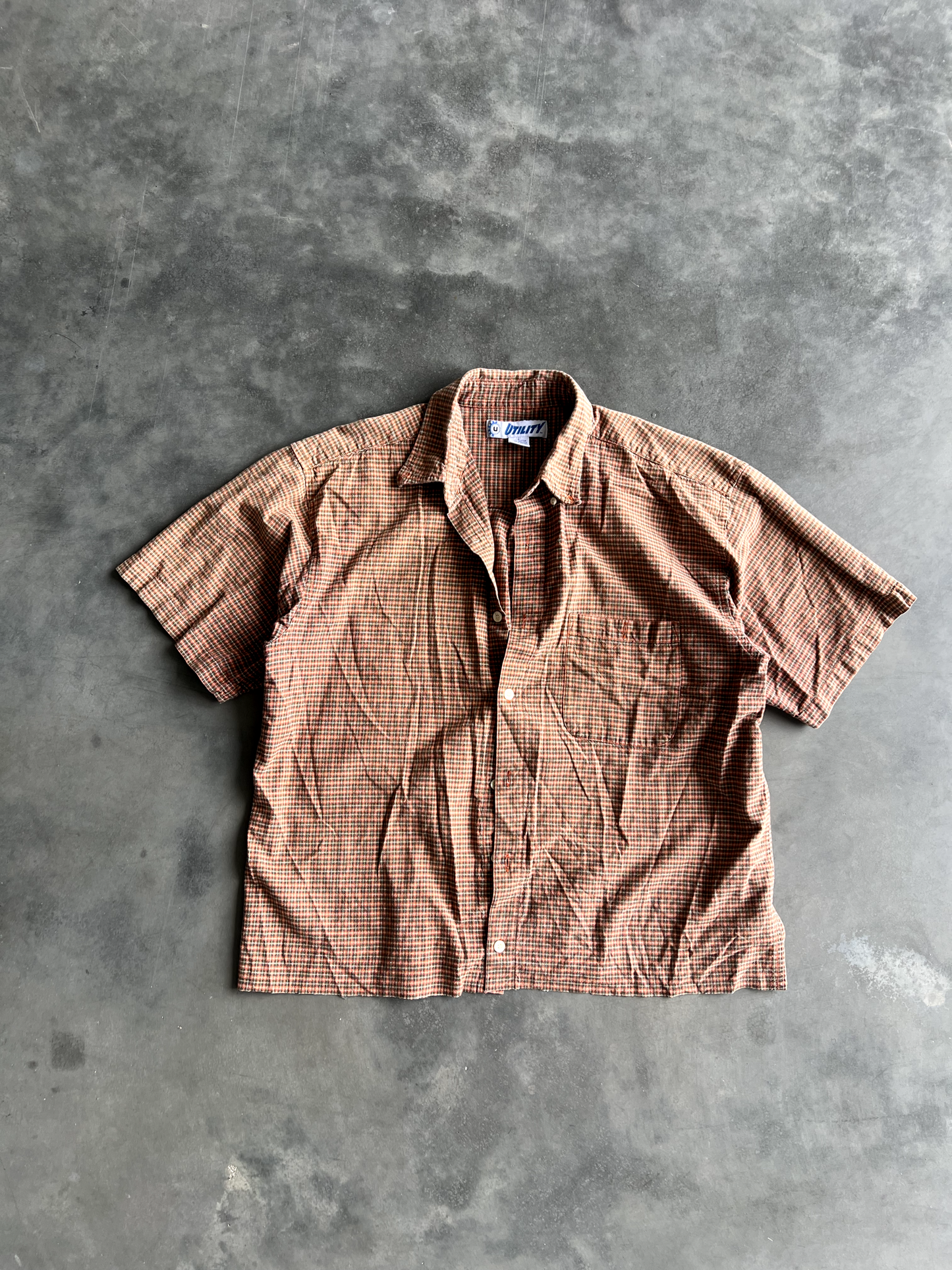 Vintage Orange Striped Button Up Tee - L