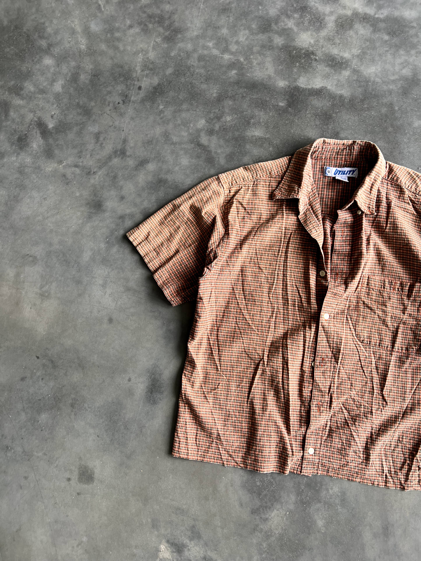 Vintage Orange Striped Button Up Tee - L
