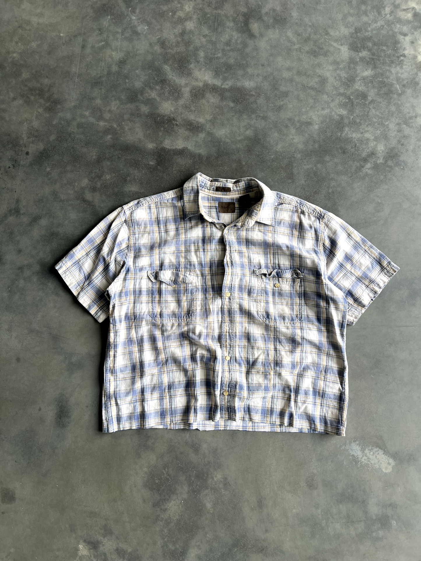 Vintage White And Blue Striped Button Up Tee - XL
