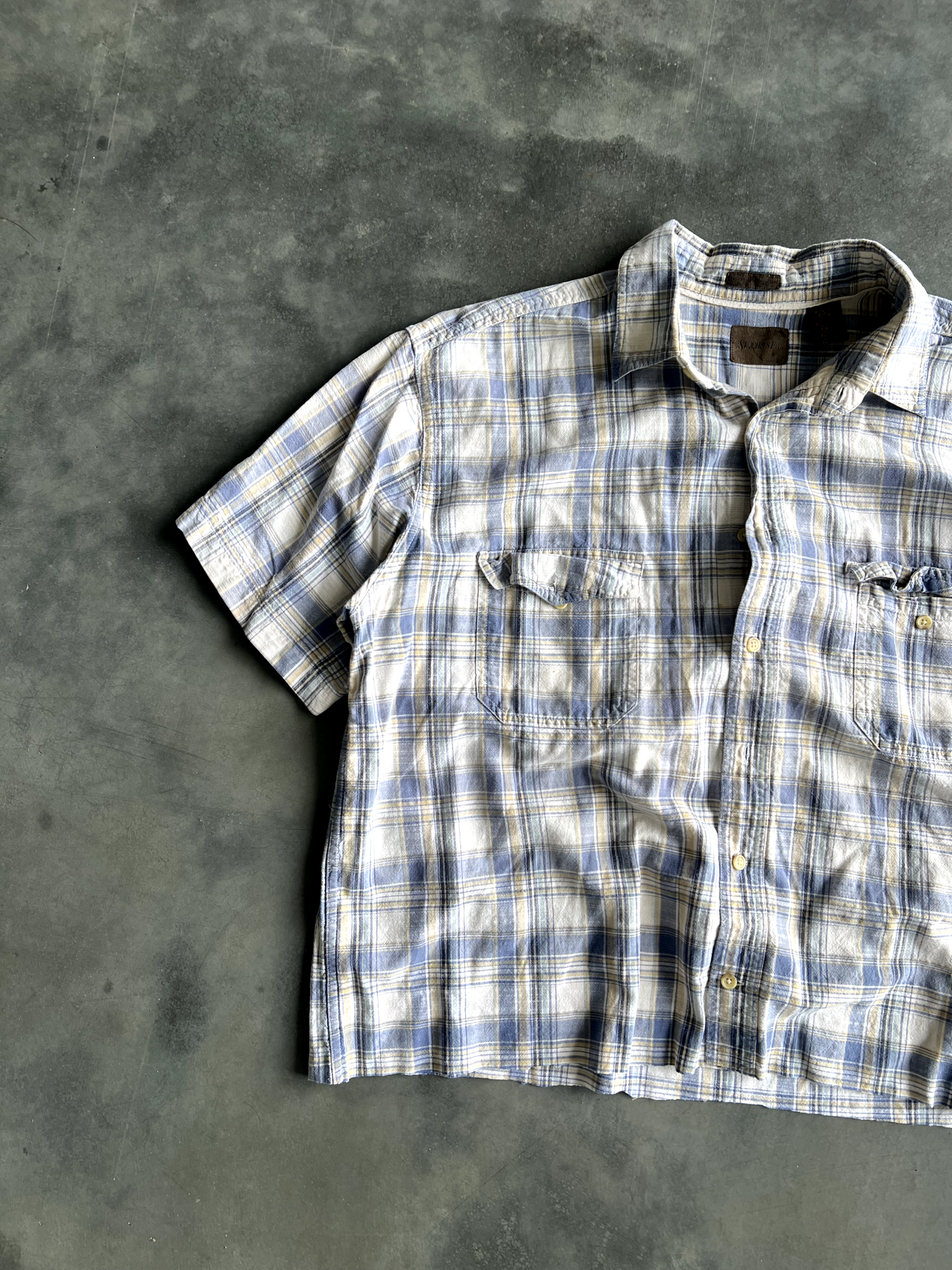 Vintage White And Blue Striped Button Up Tee - XL