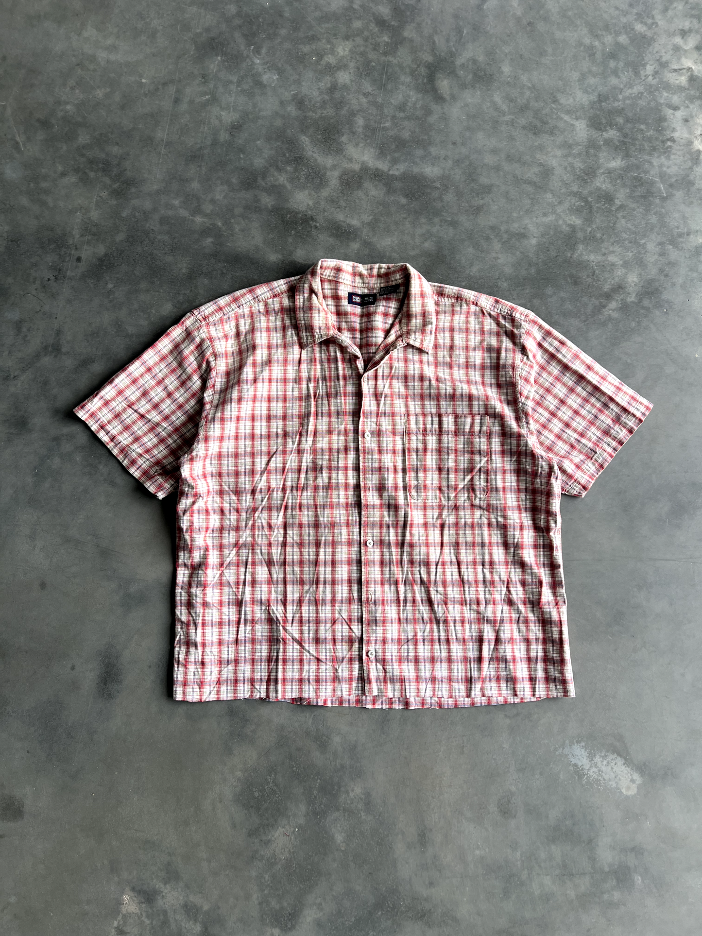 Vintage Red And Blue Striped Button Up Tee - XL
