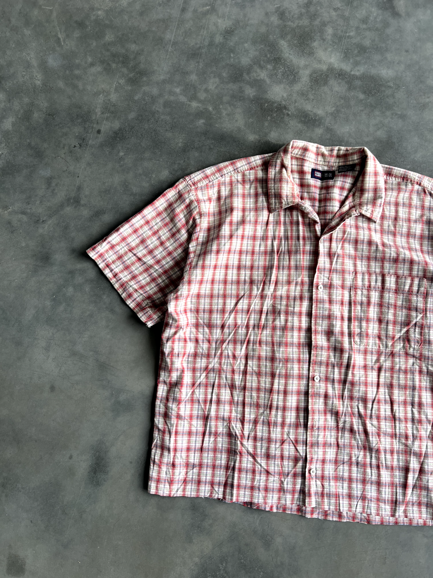 Vintage Red And Blue Striped Button Up Tee - XL