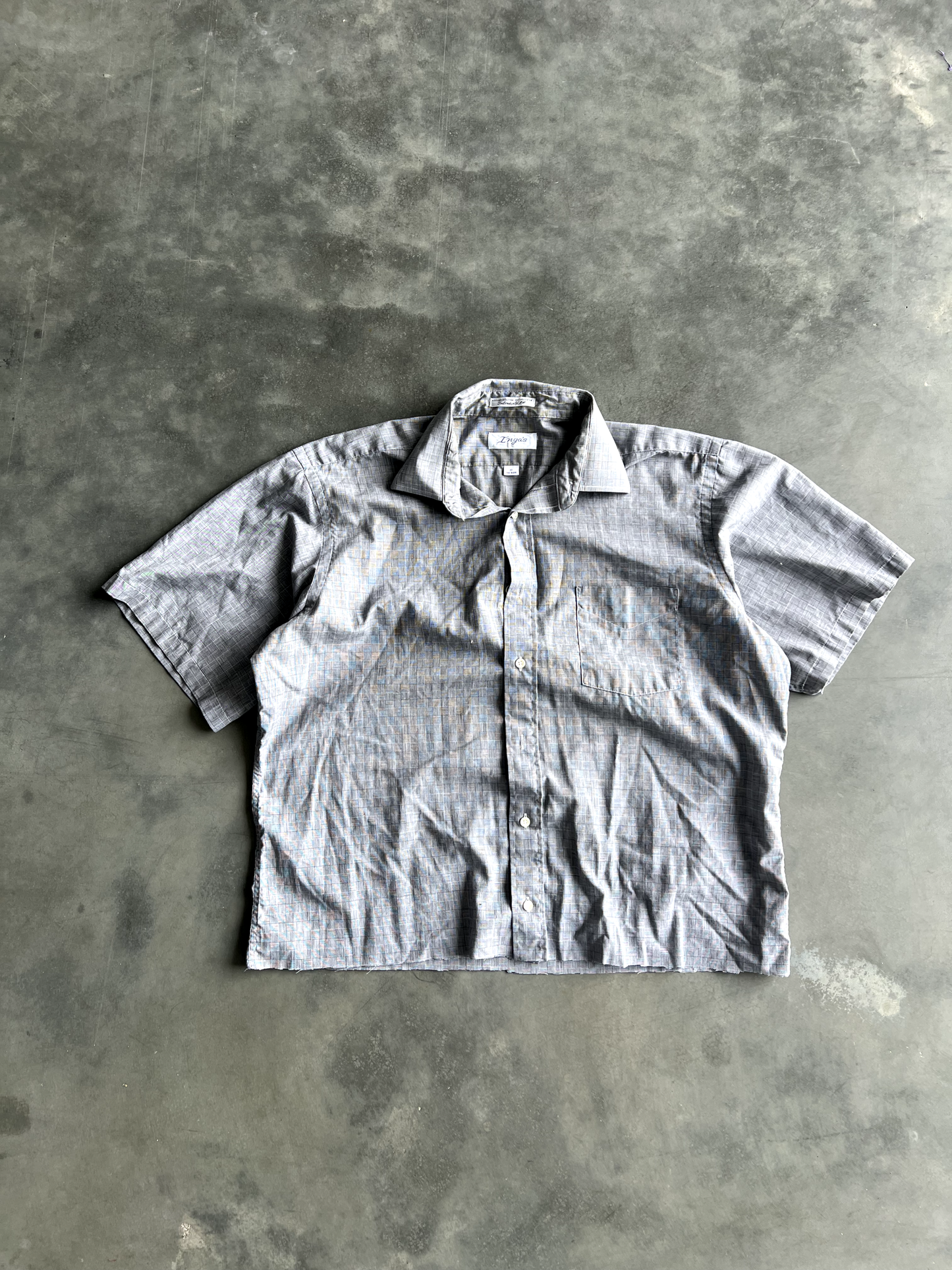 Vintage Grey Striped Button Up Tee - M
