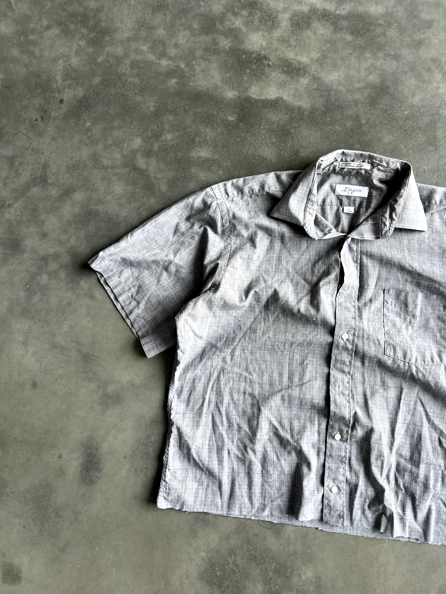 Vintage Grey Striped Button Up Tee - M