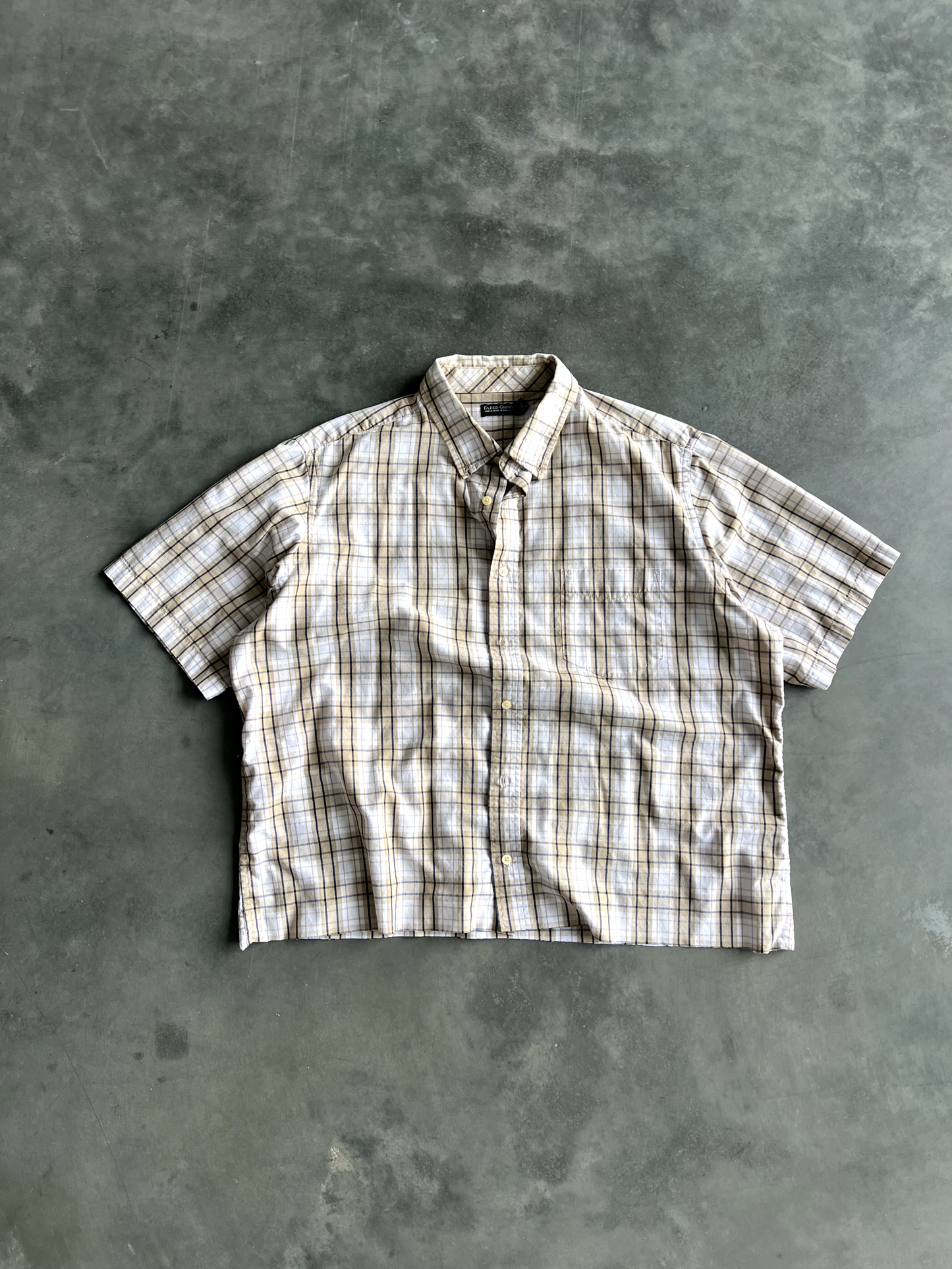 Vintage White And Tan Striped Button Up Tee - XL