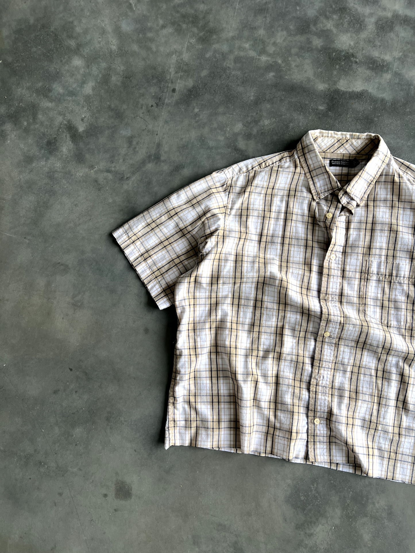Vintage White And Tan Striped Button Up Tee - XL