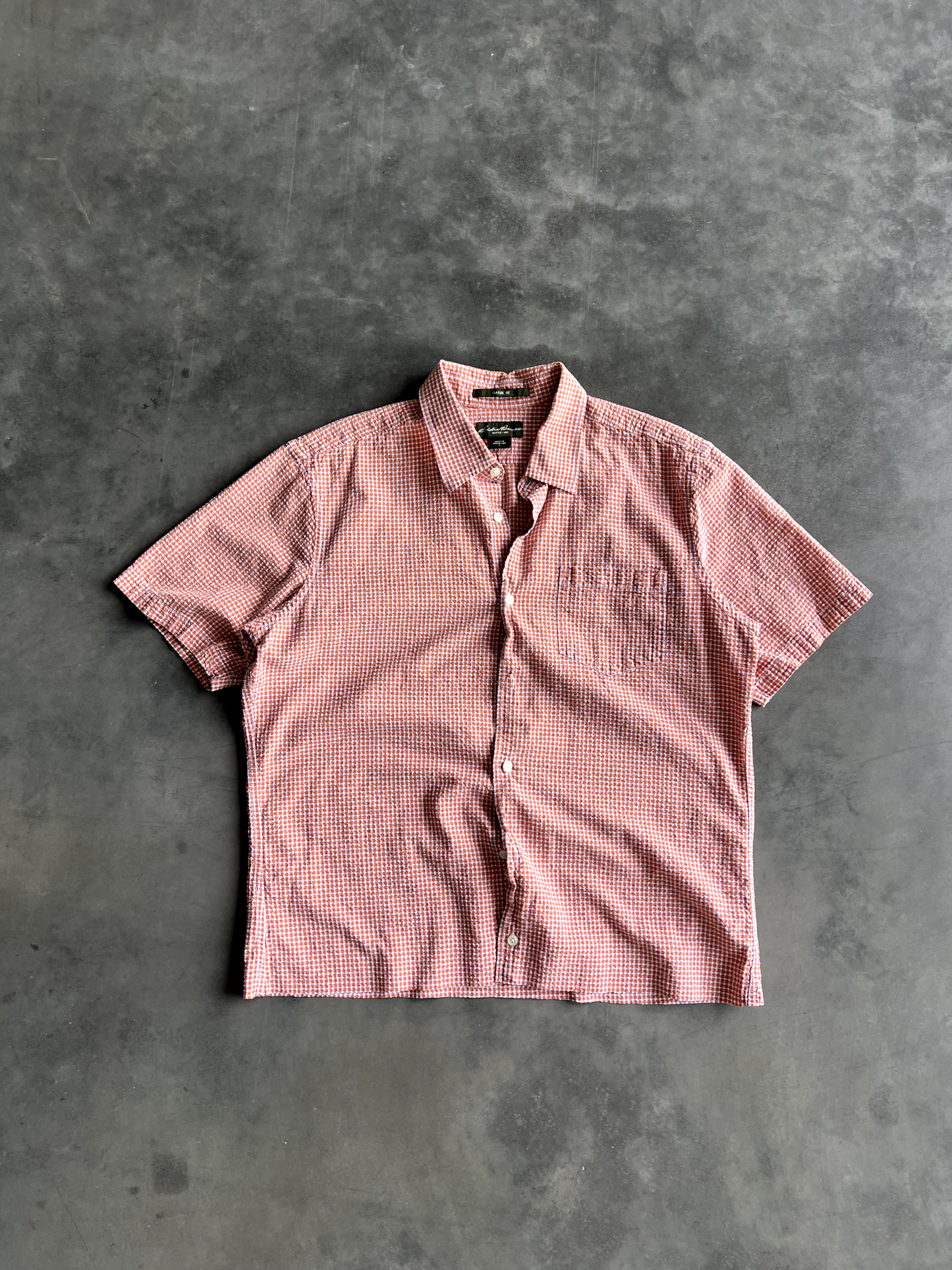 Vintage Red Striped Button Up Tee - L