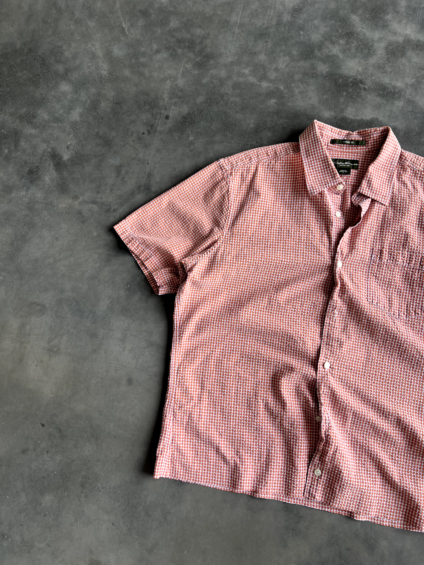 Vintage Red Striped Button Up Tee - L