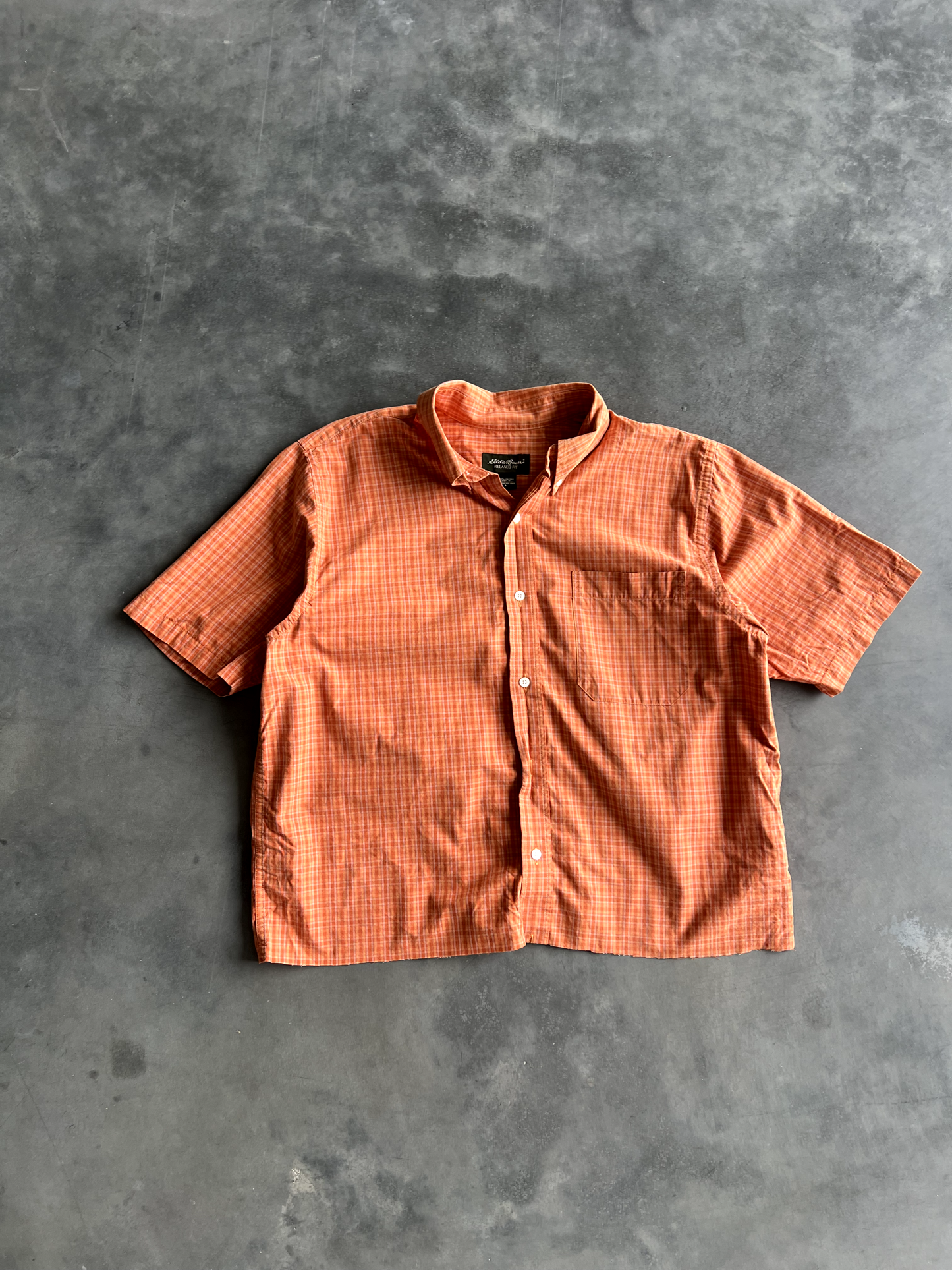 Vintage Orange Striped Button Up Tee - L