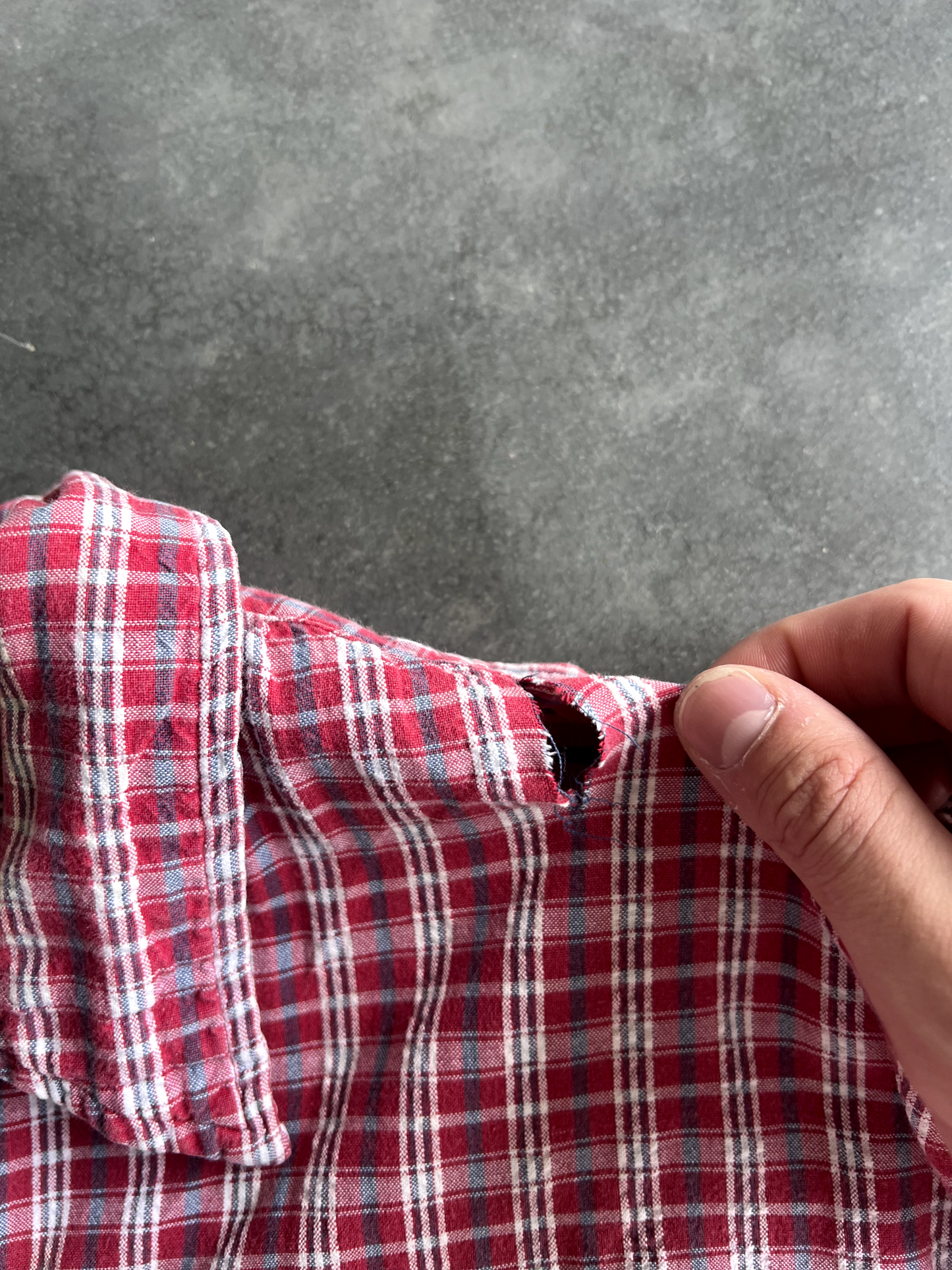 Vintage Red Striped Button Up Tee - XL