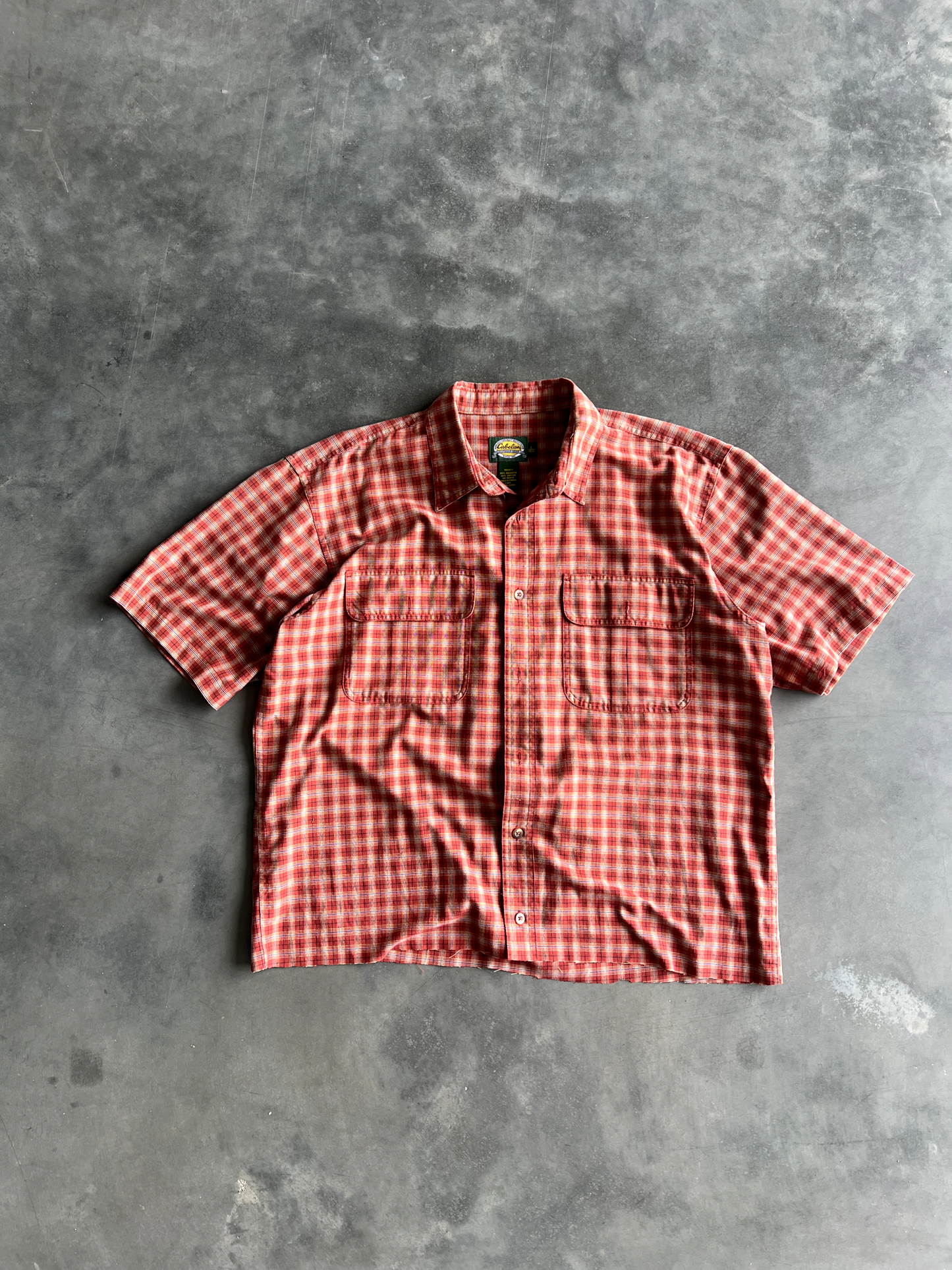 Vintage Red Striped Button Up Tee - L