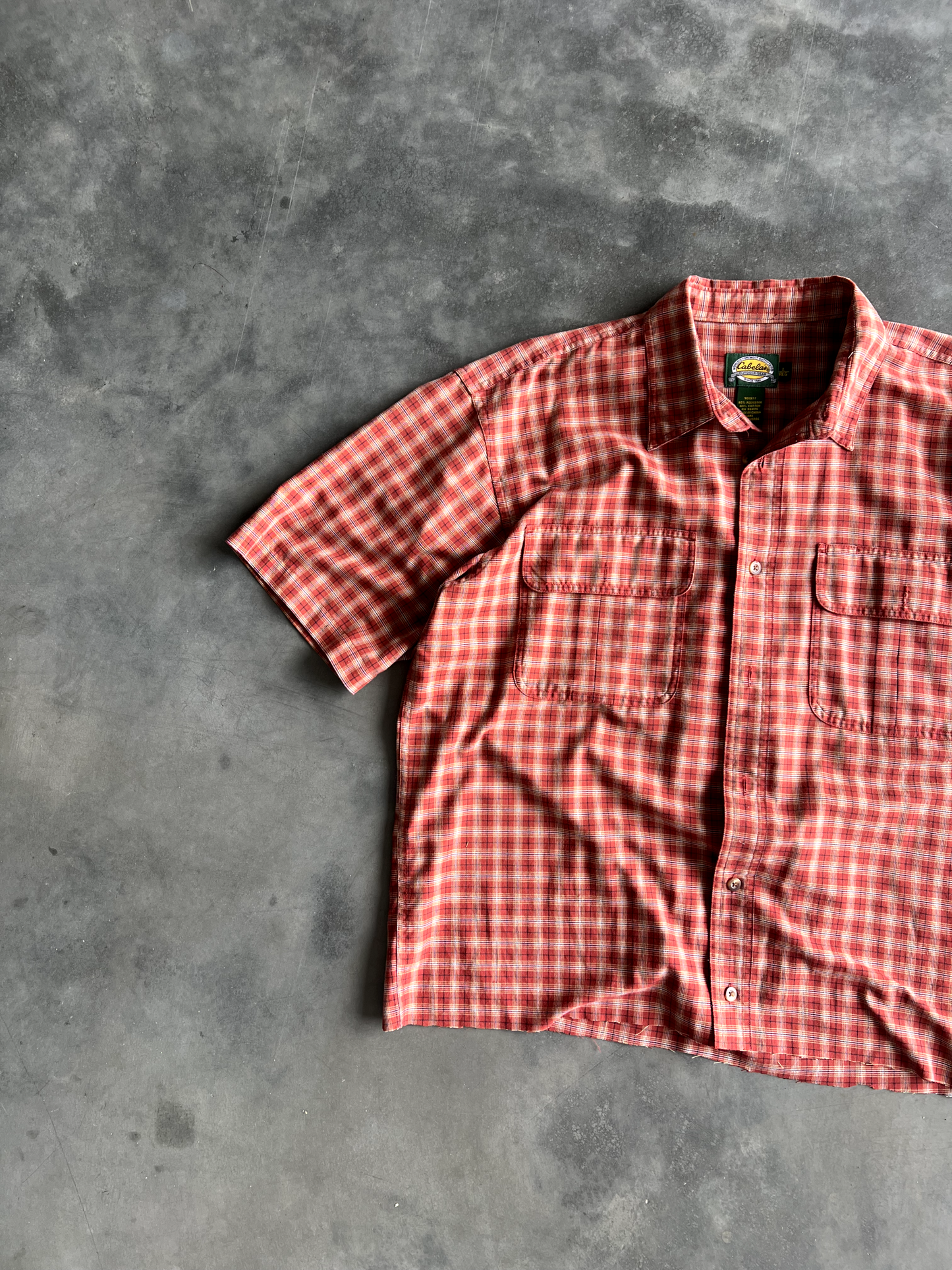 Vintage Red Striped Button Up Tee - L