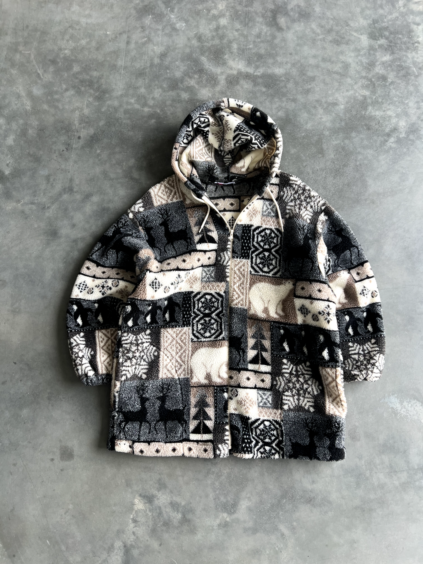 Vintage Tribal Fluffy Zip Up Hoodie - XL