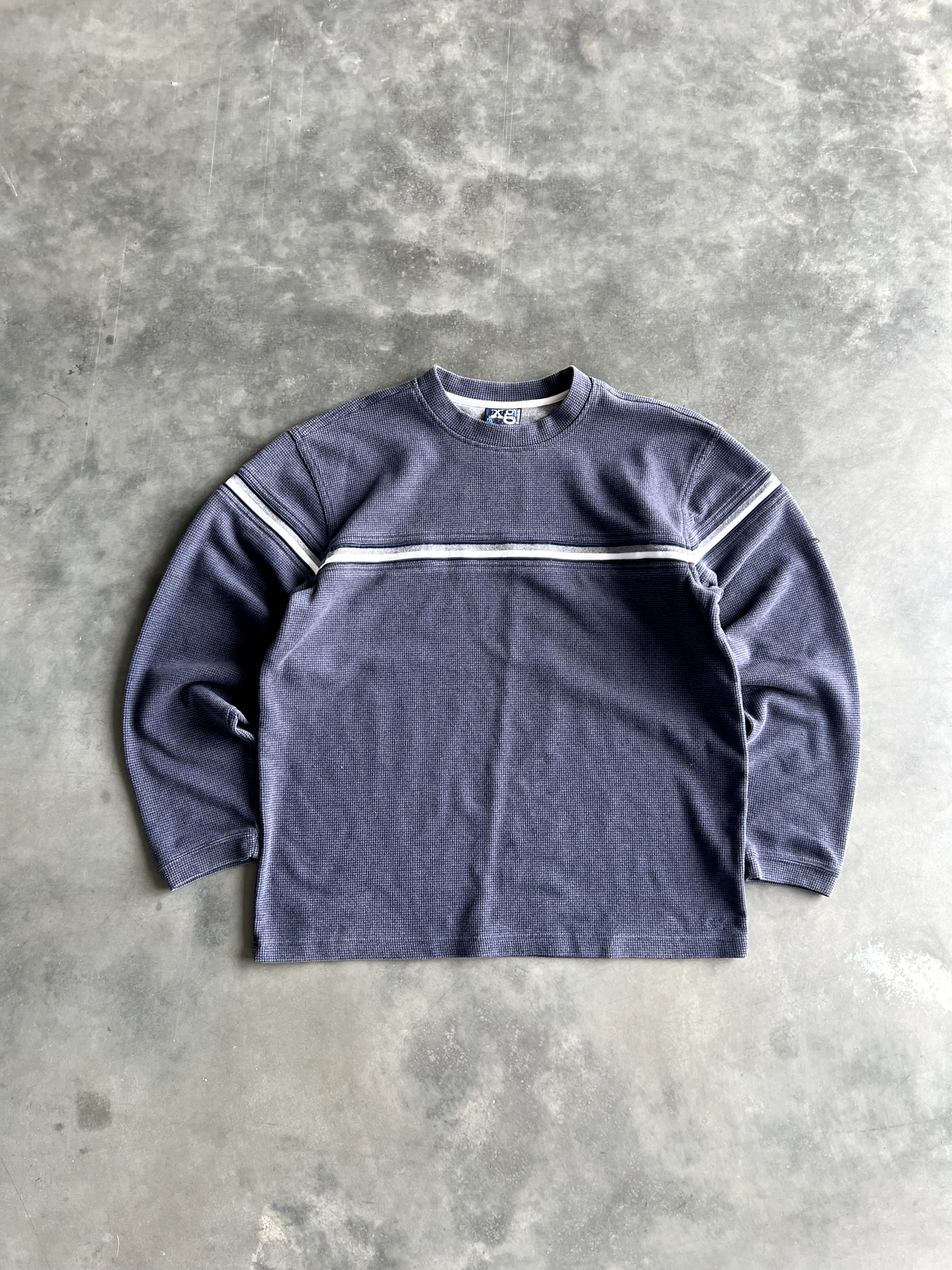 Vintage Navy Blue Striped Thermal - M