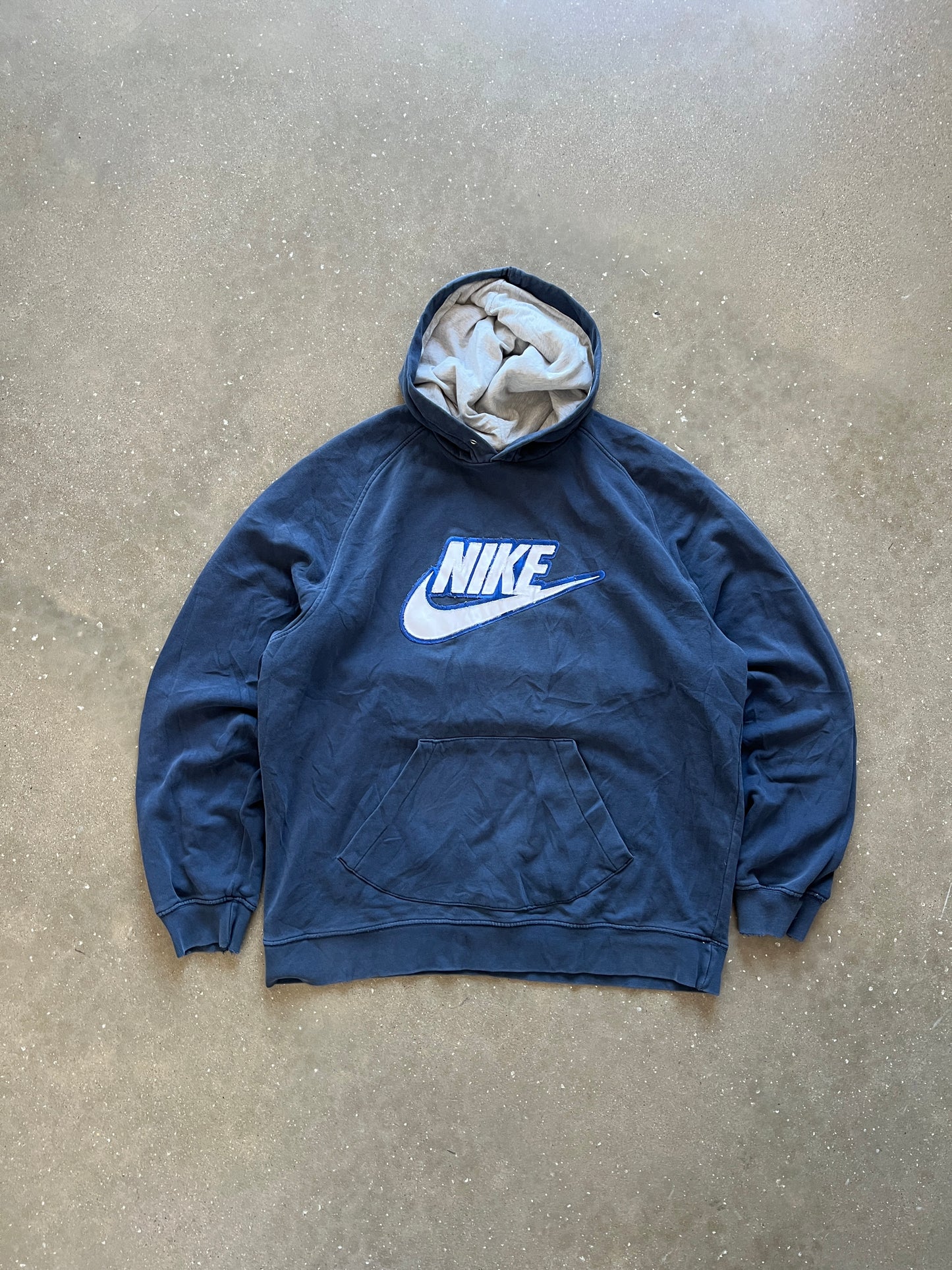 Vintage Blue Nike Spellout Hoodie - XL