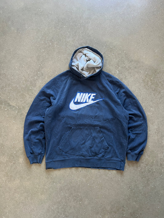 Vintage Blue Nike Spellout Hoodie - XL