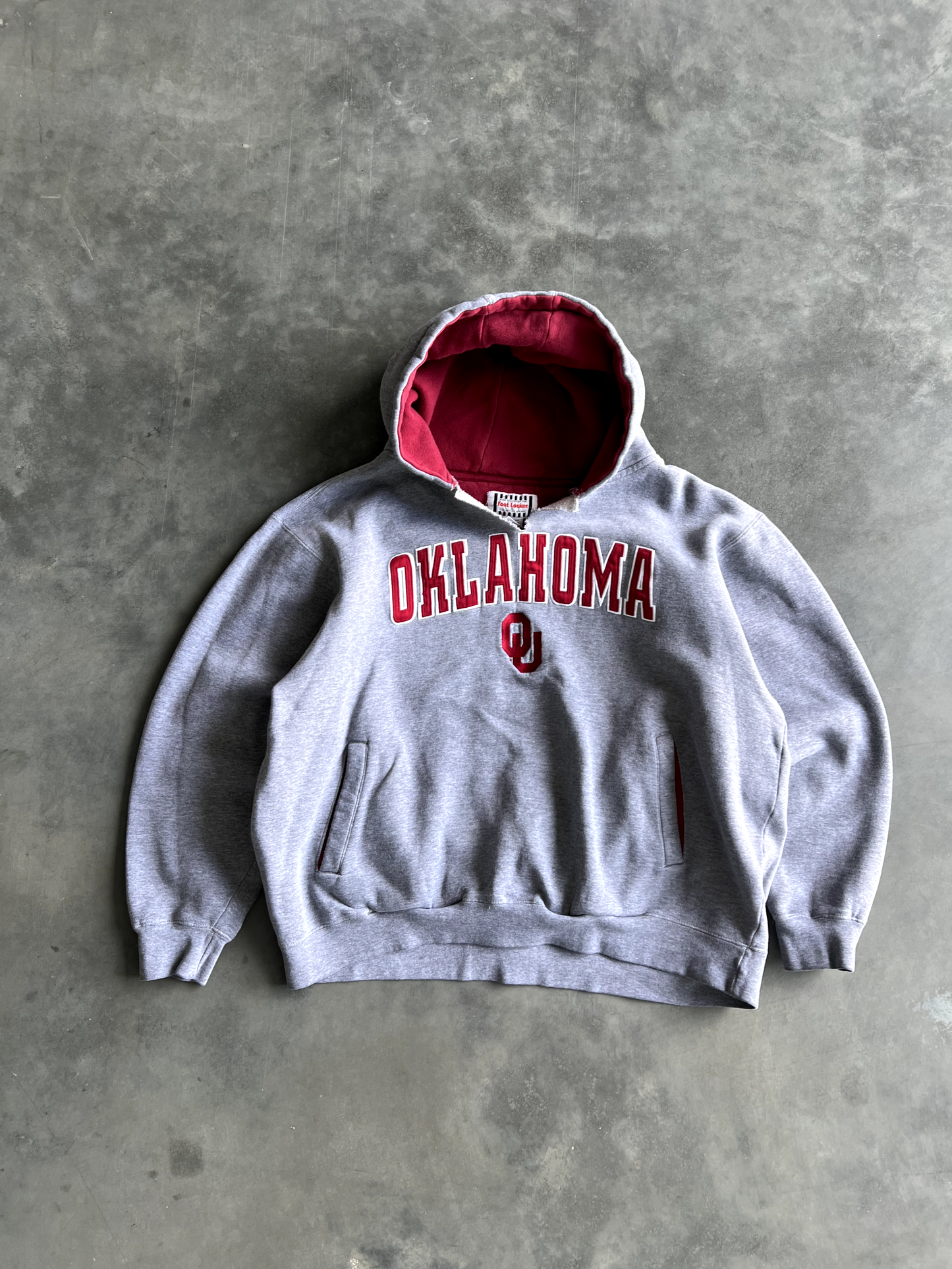 Vintage Grey Oklahoma Spellout Hoodie - XL