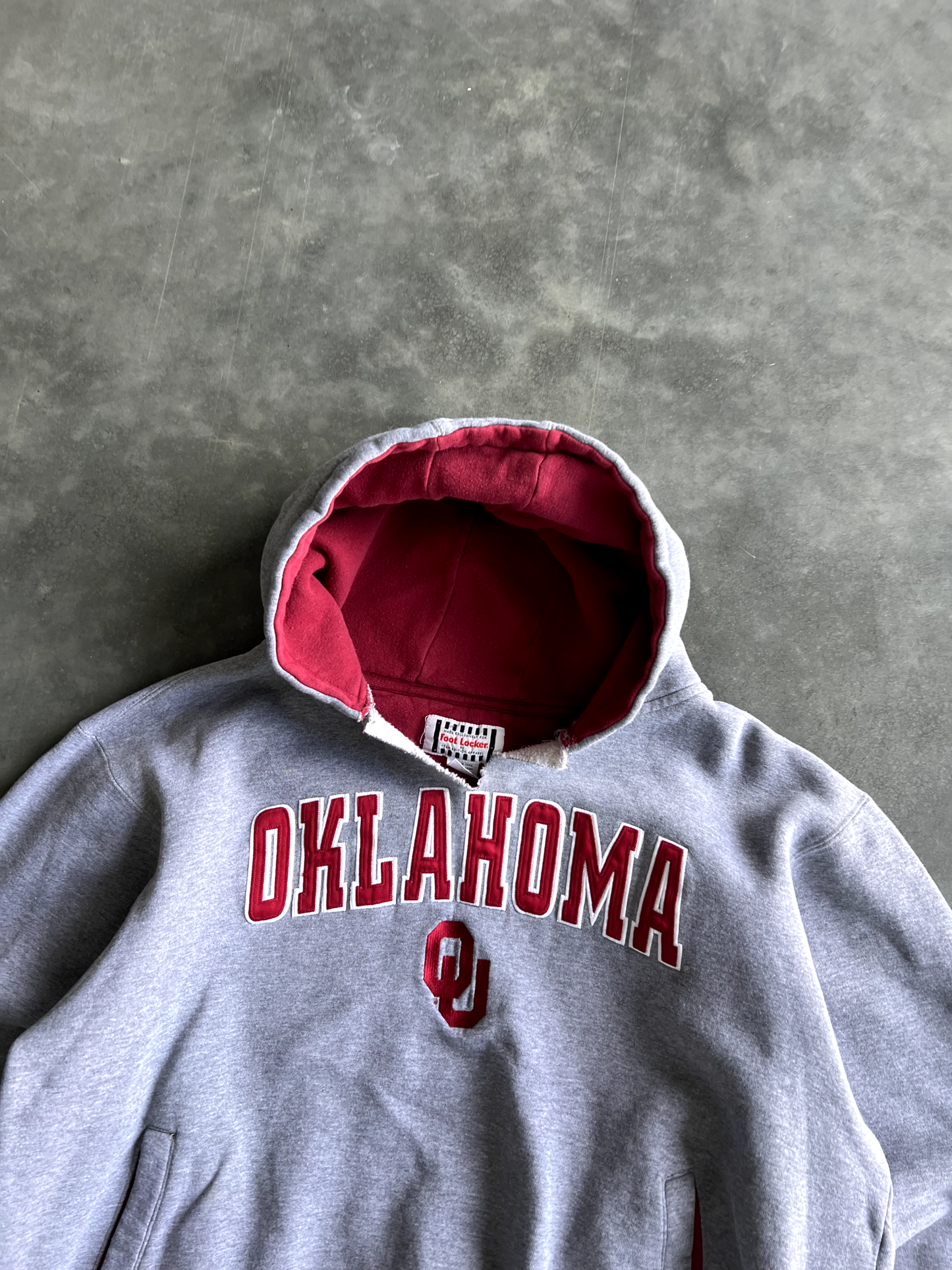 Vintage Grey Oklahoma Spellout Hoodie - XL