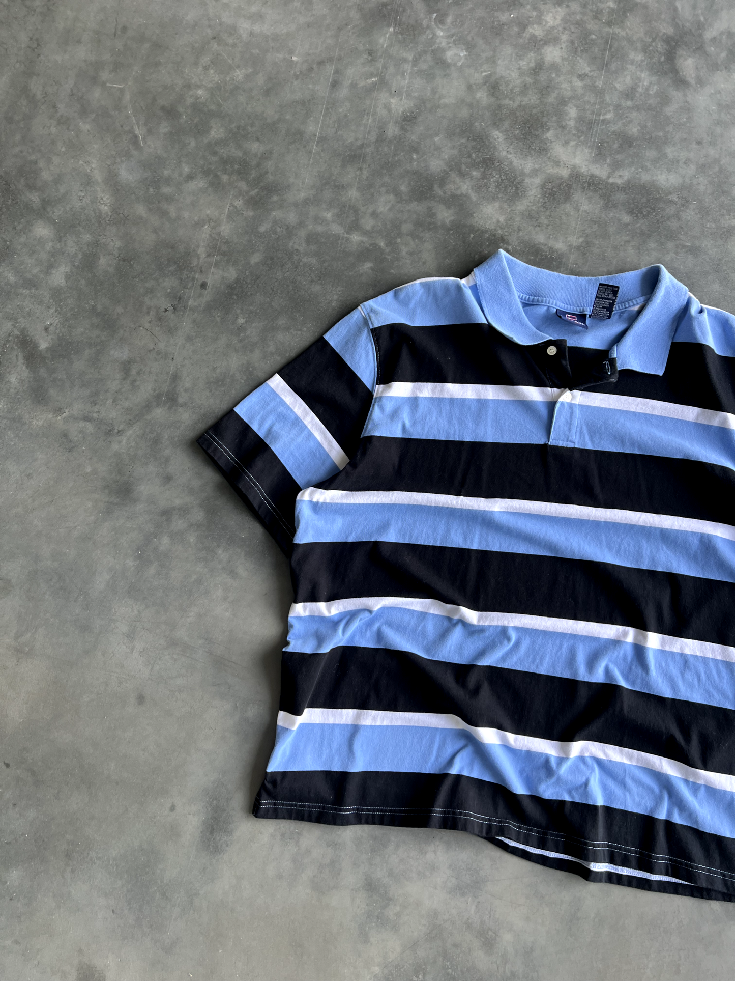 Vintage Blue Striped Quarter Button Up - XXL