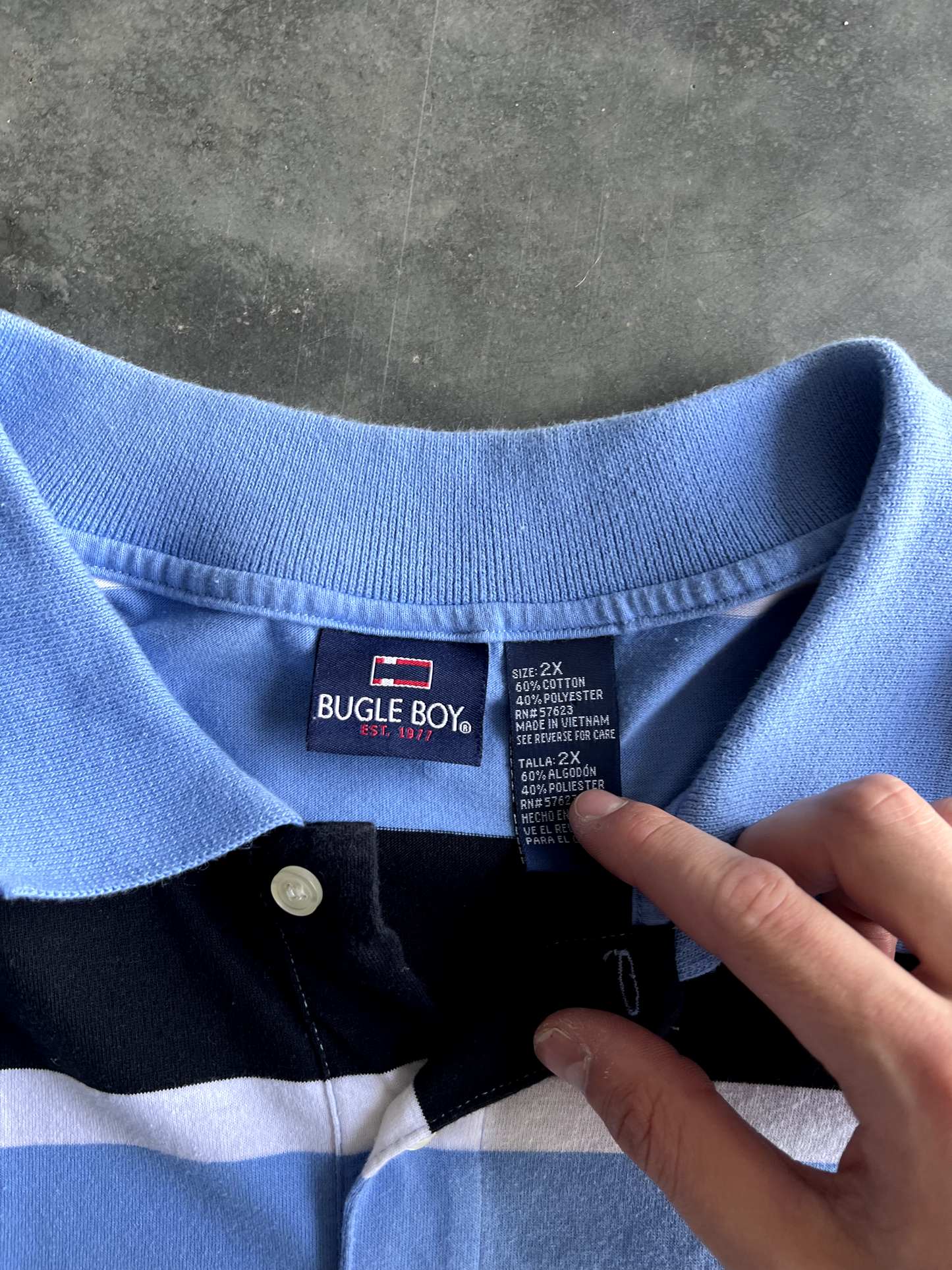 Vintage Blue Striped Quarter Button Up - XXL
