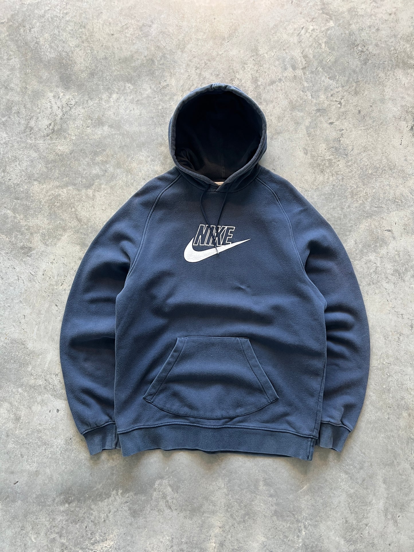 Vintage Navy Nike Spellout Hoodie - XL