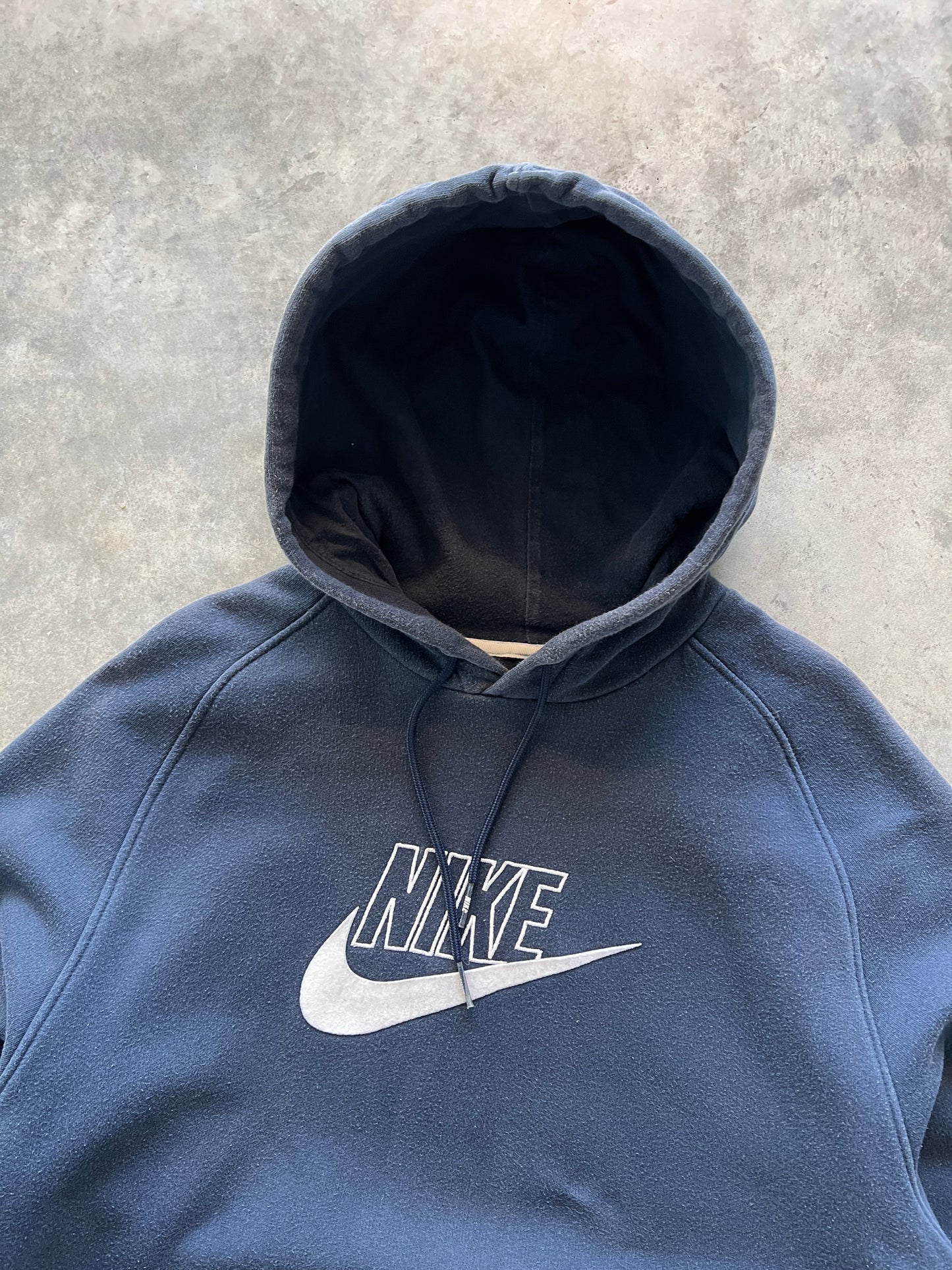 Vintage Navy Nike Spellout Hoodie - XL