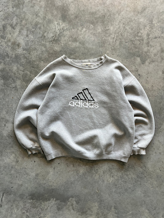 Vintage Grey Distressed Adidas Crew - XL