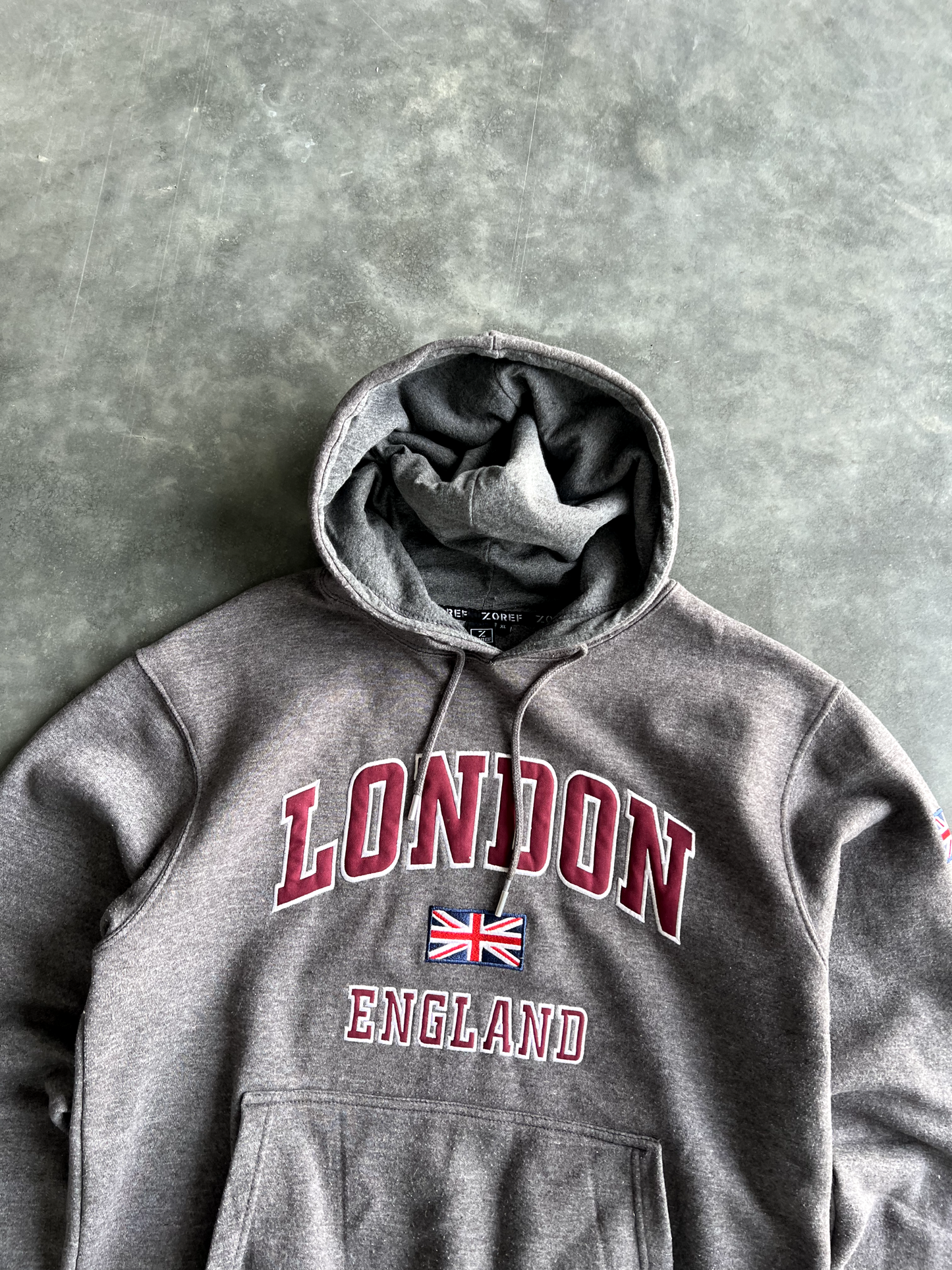 Vintage Grey London Spellout Hoodie - XL