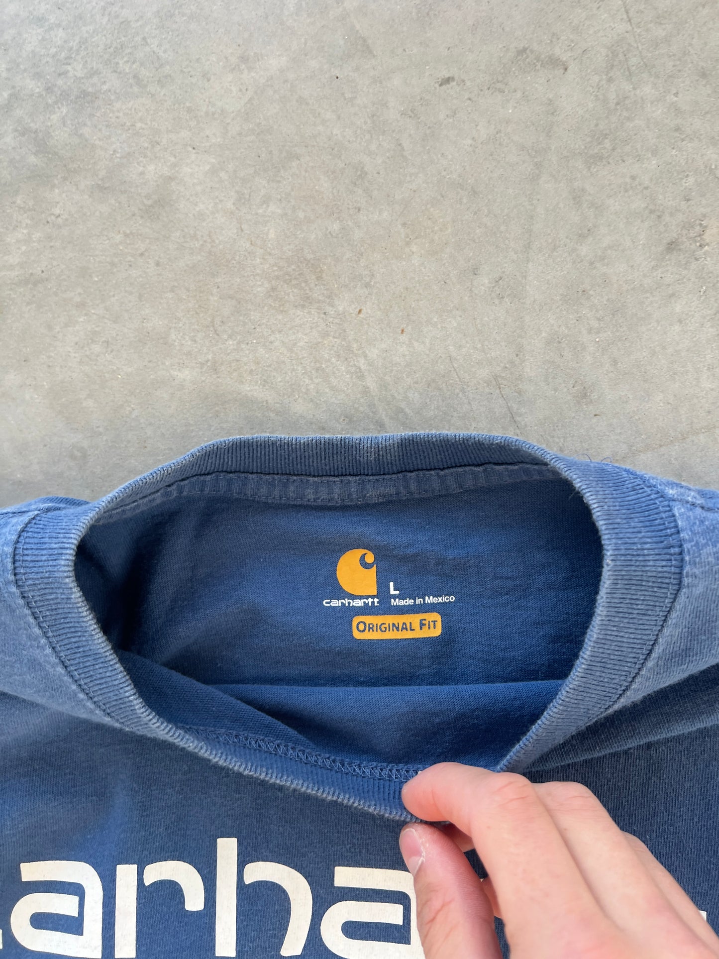 Vintage Baby Blue Carhartt Spellout Shirt - L/XL