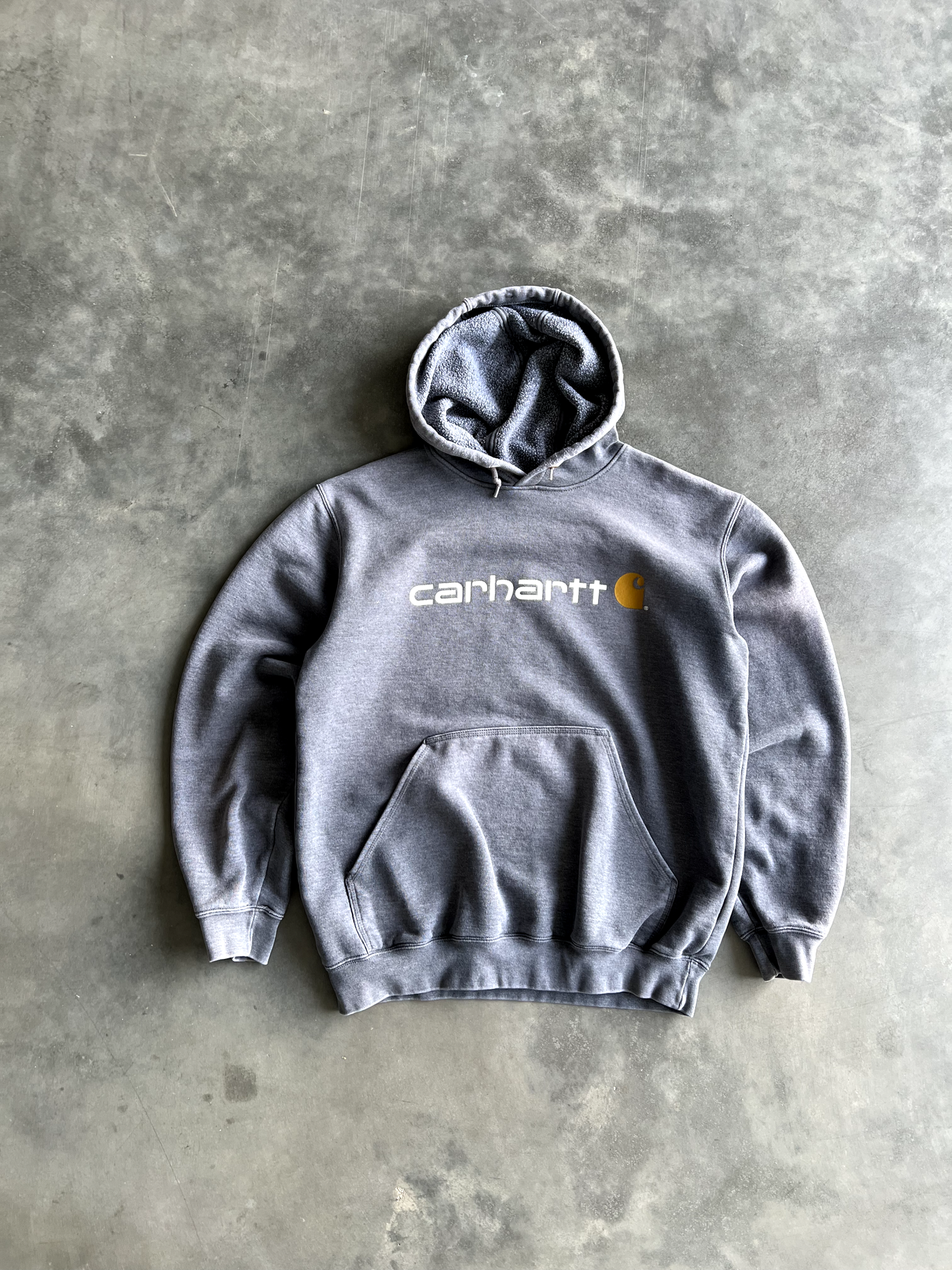 Vintage Grey Carhartt Spellout Hoodie - M