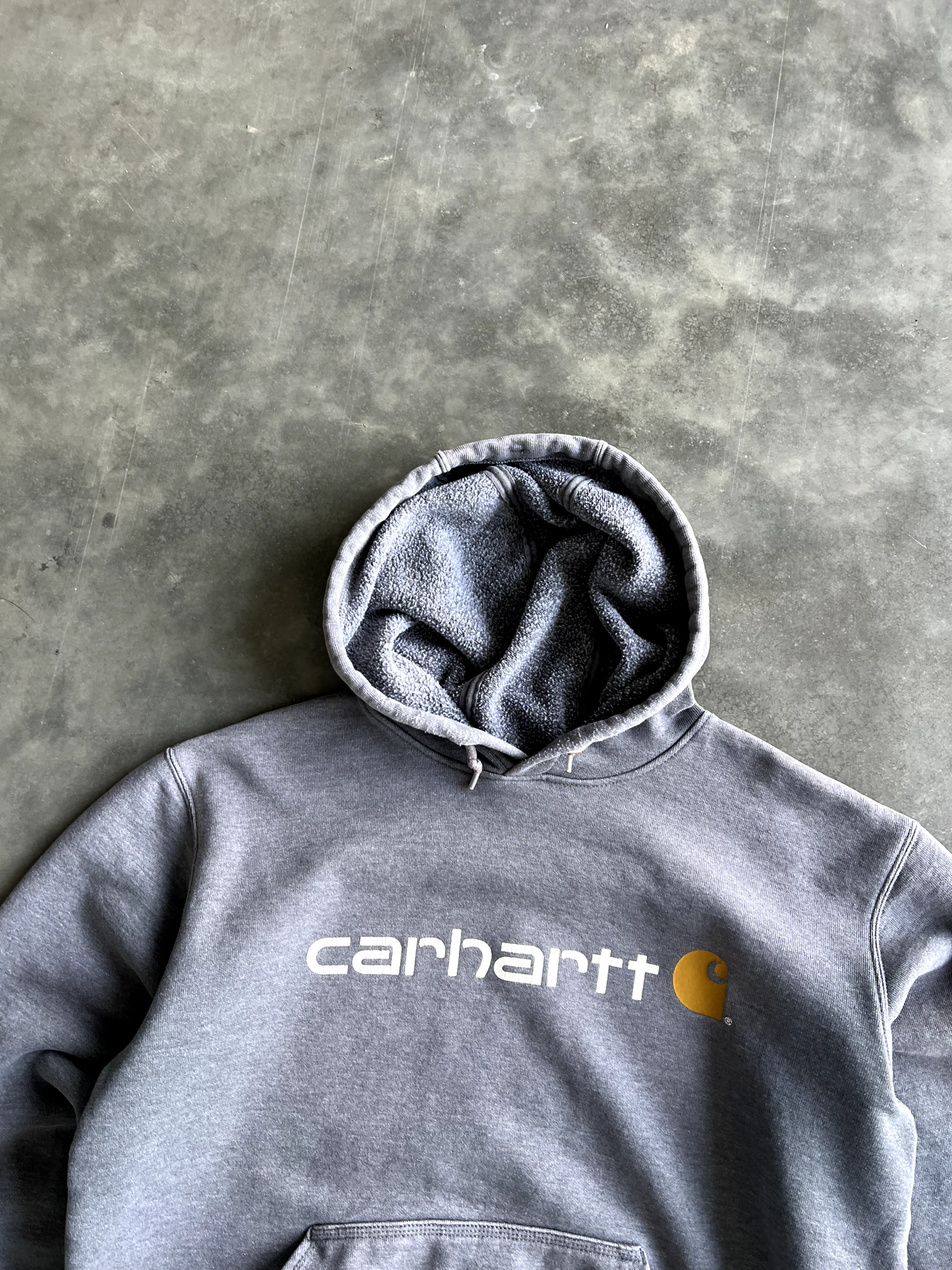 Vintage Grey Carhartt Spellout Hoodie - M